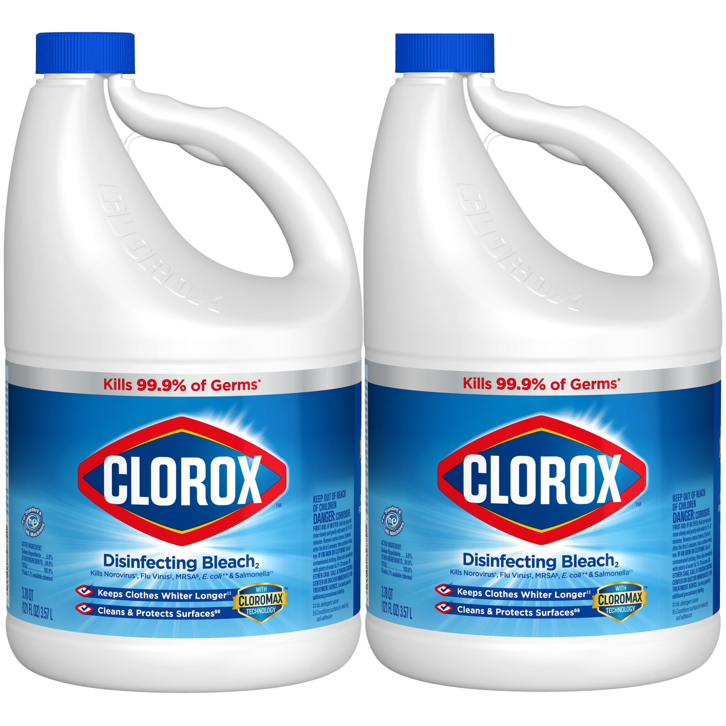 Clorox Disinfecting Bleach, Concentrated Laundry Whitener and Surface Cleaner (Regular, 2 Pack, 121 fl oz) hmznr