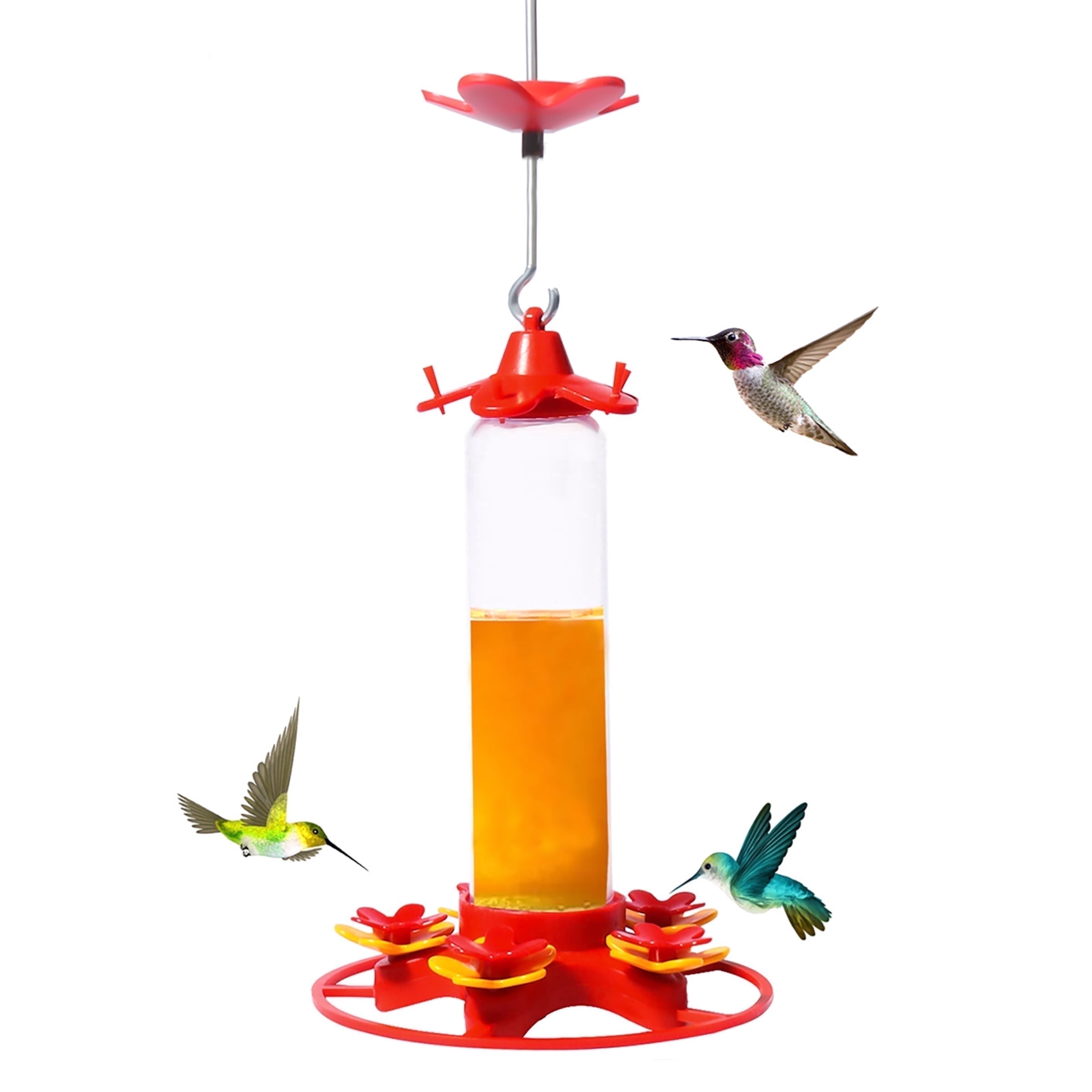 Koralakiri Hummingbird Feeder for Outdoors, Hanging Bird Feeder with Ant Moat and 6 Feeding Ports (Red, 8.45 fl oz) n5fpf