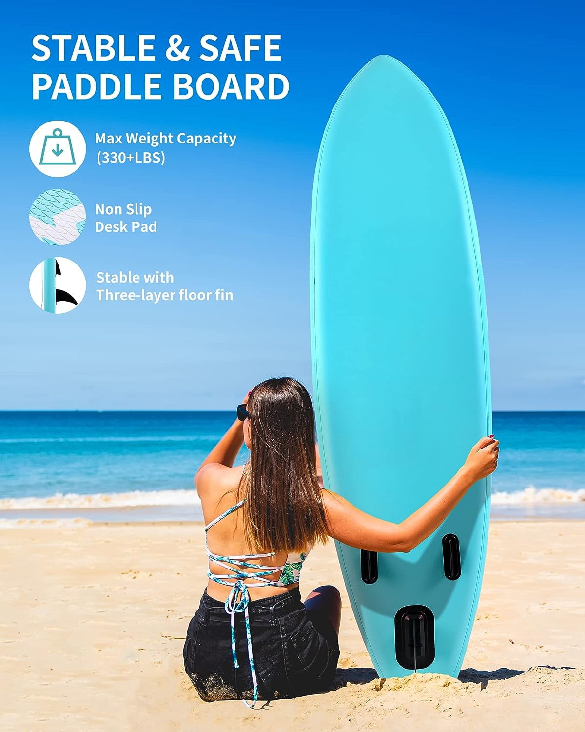 Naipo Inflatable Stand Up Paddle Board Set with Triple Action Pump and Accessories (Green, 10.5 ft) g9dw3