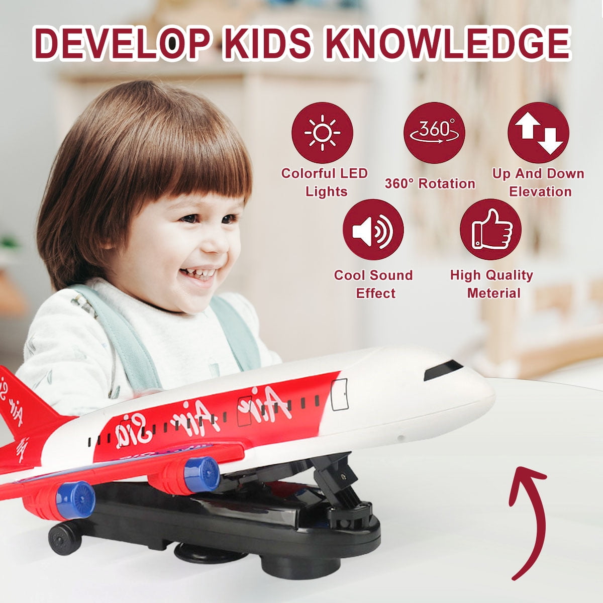 Somnr Airplane Educational Toy with LED Lights and Sound Effects (Red, 10 in) qaufh
