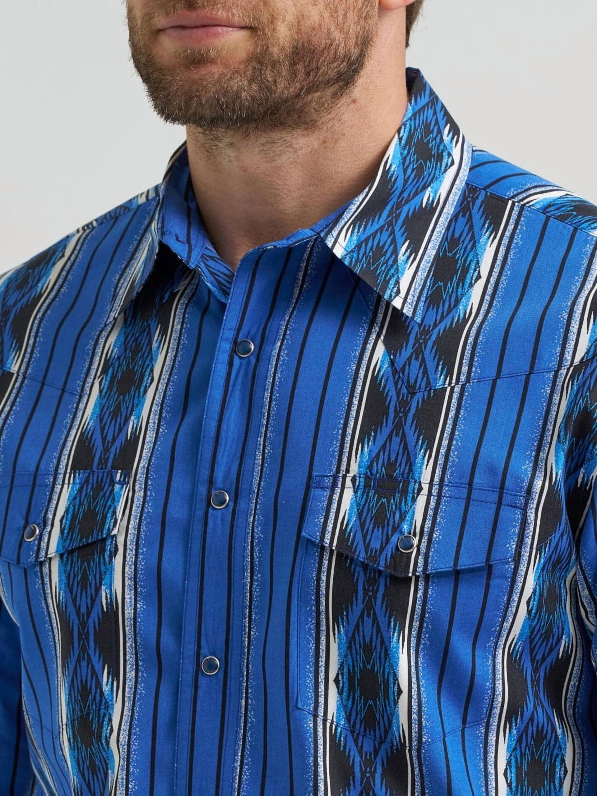 Wrangler Checotah Western Shirt Long Sleeve Button Down (Blue, M) 4mokr