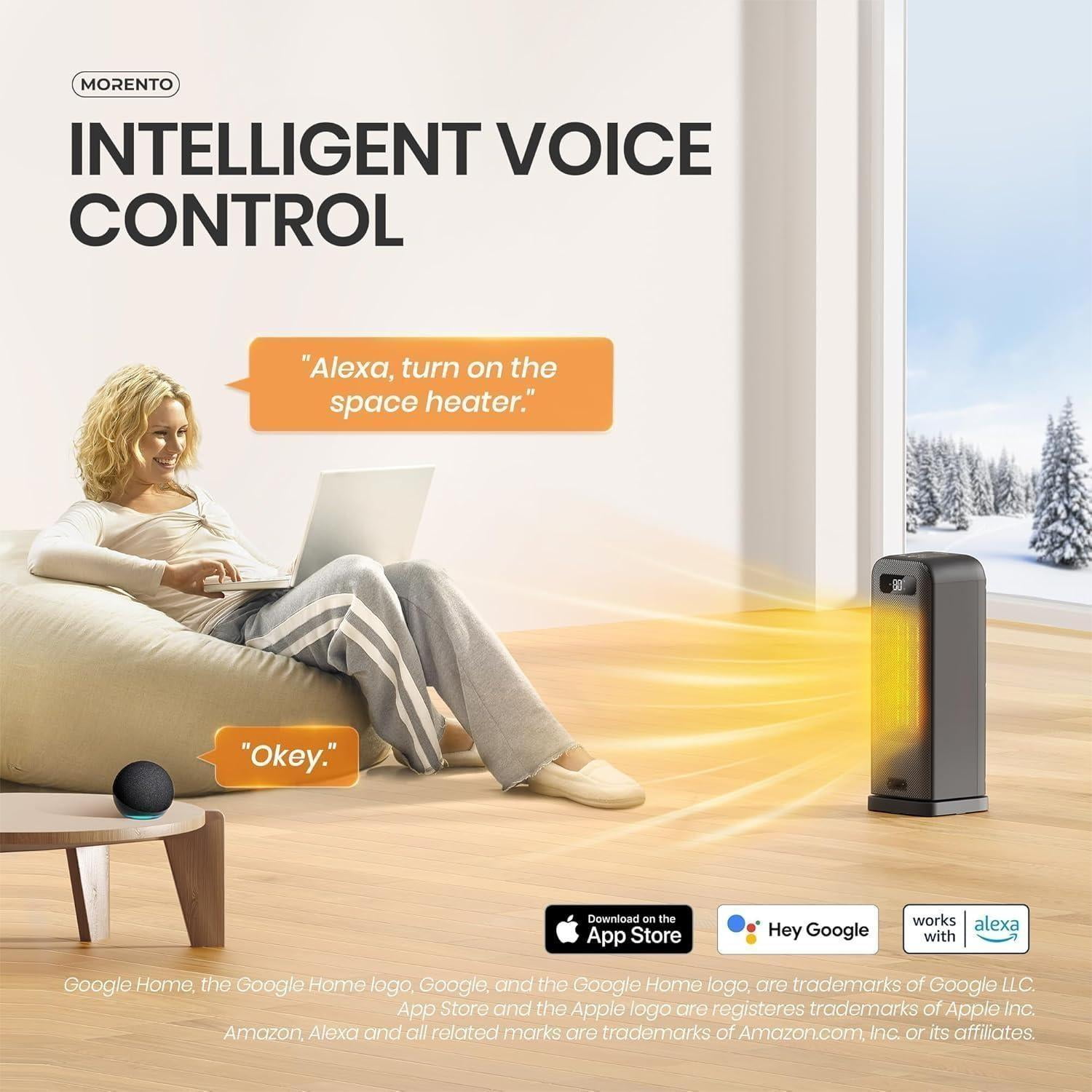 Initio Portable PTC Ceramic Space Heater, Fast Heating with Remote and App Control (Black) hibz0