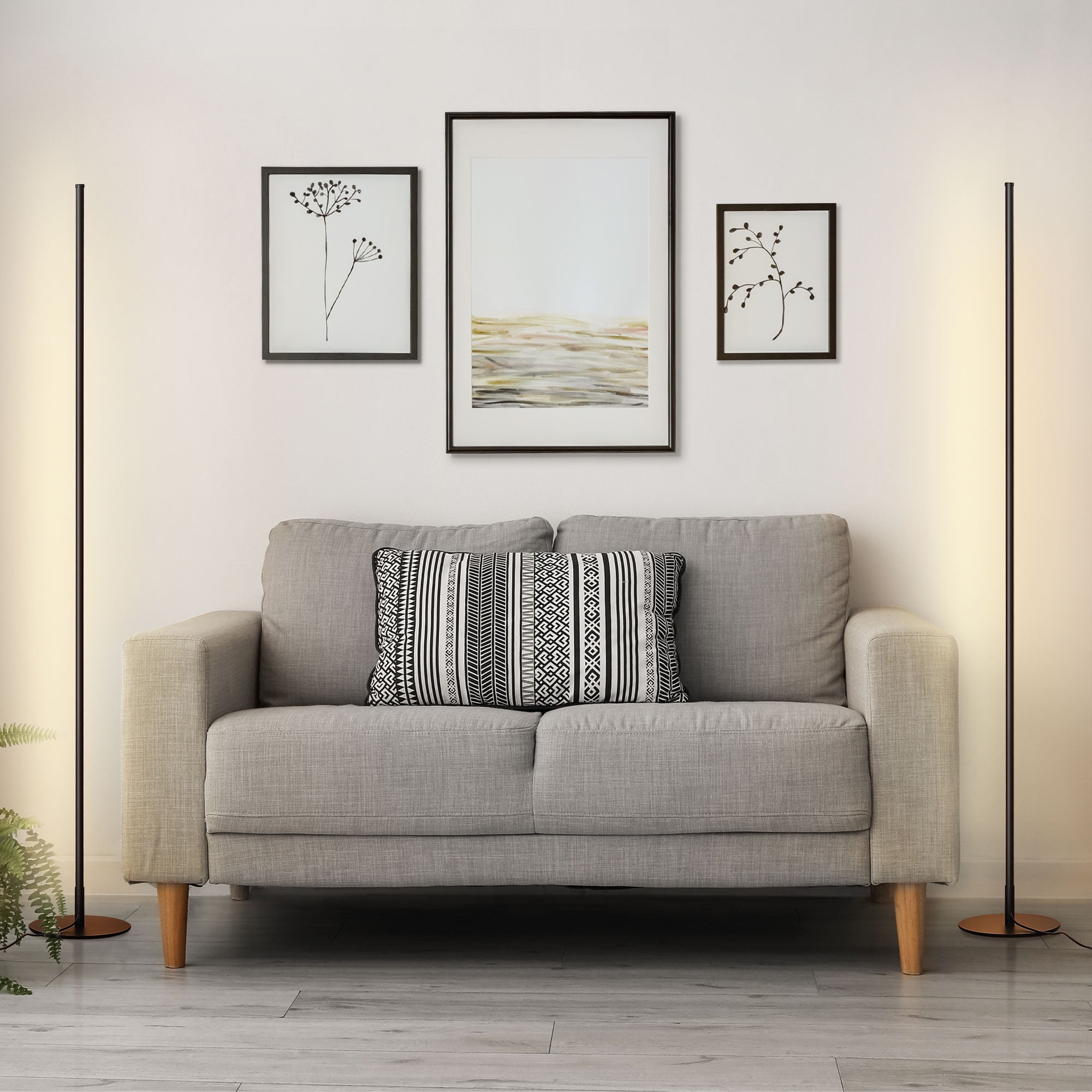 DEWENWILS LED Corner Floor Lamp Set of 2, Minimalist Dimmable Standing Mood Lighting for Living Room and Bedroom (Black, 57.5 in) 18j9d