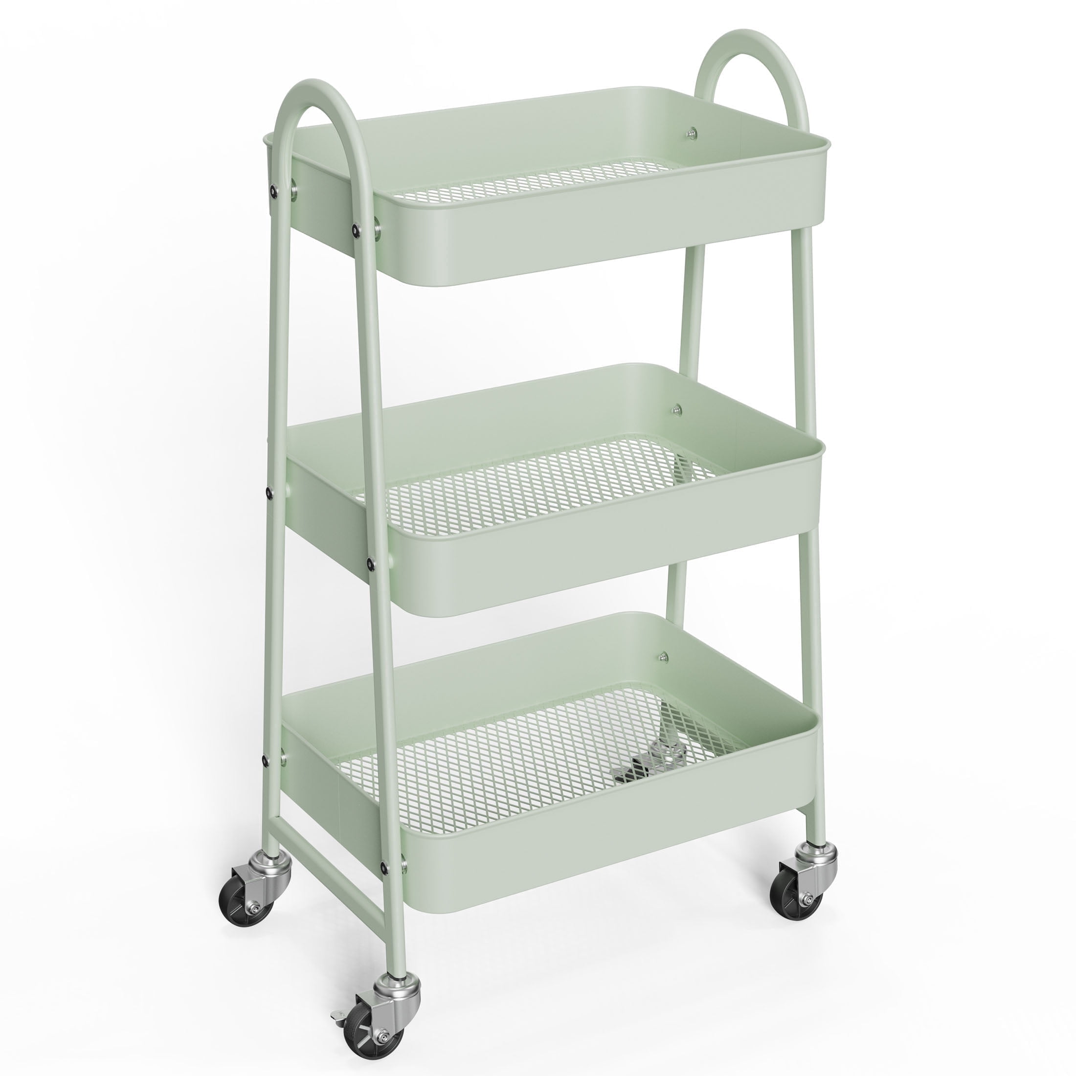 edx 3 Tier Rolling Utility Storage Cart, Heavy-Duty Metal Organizer with Lockable Wheels (Green, 15.83 in x 12.04 in x 31 in) ltwe8