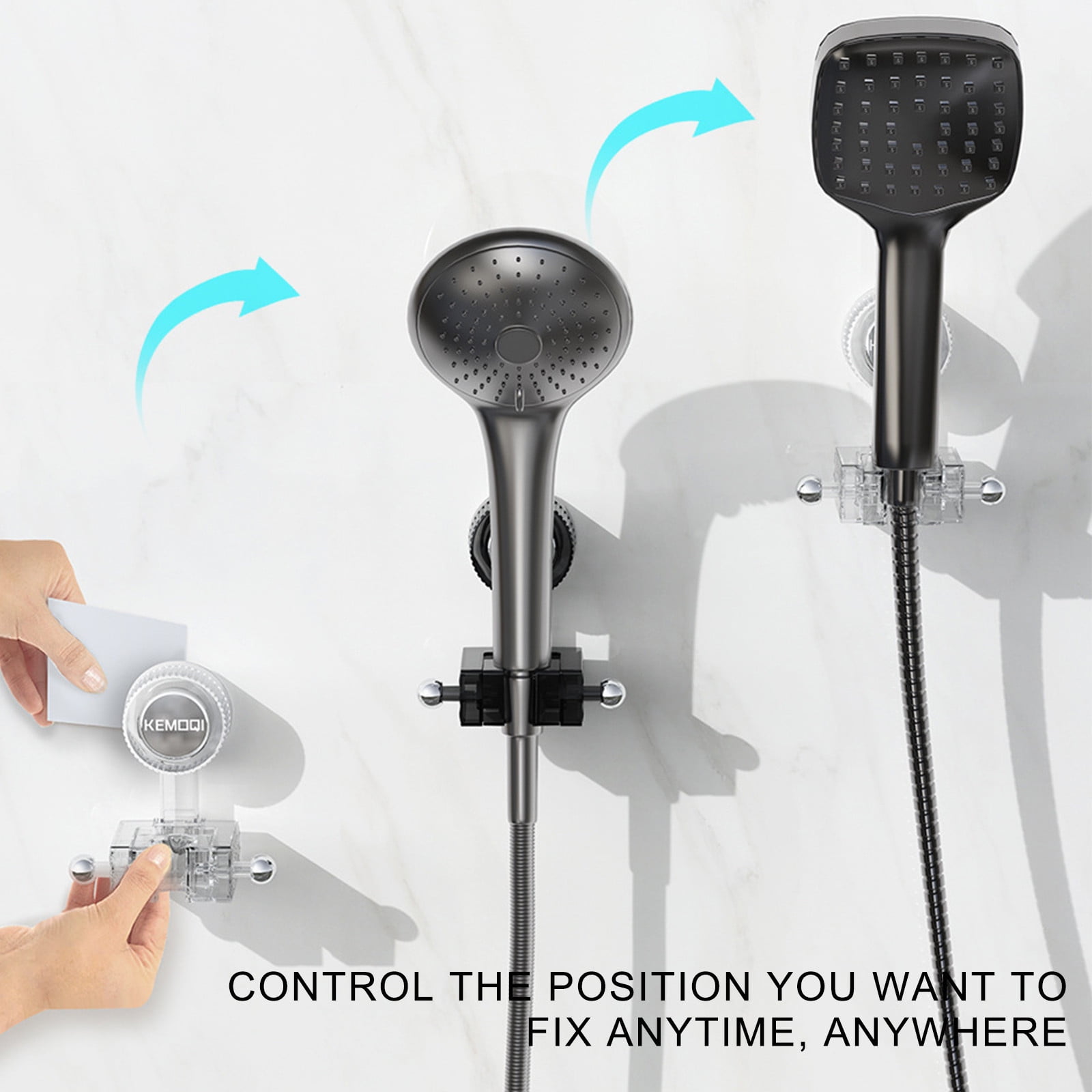 COM1950s Adjustable Suction Cup Shower Head Holder with Hooks (Clear, 1 Pack) wmk01