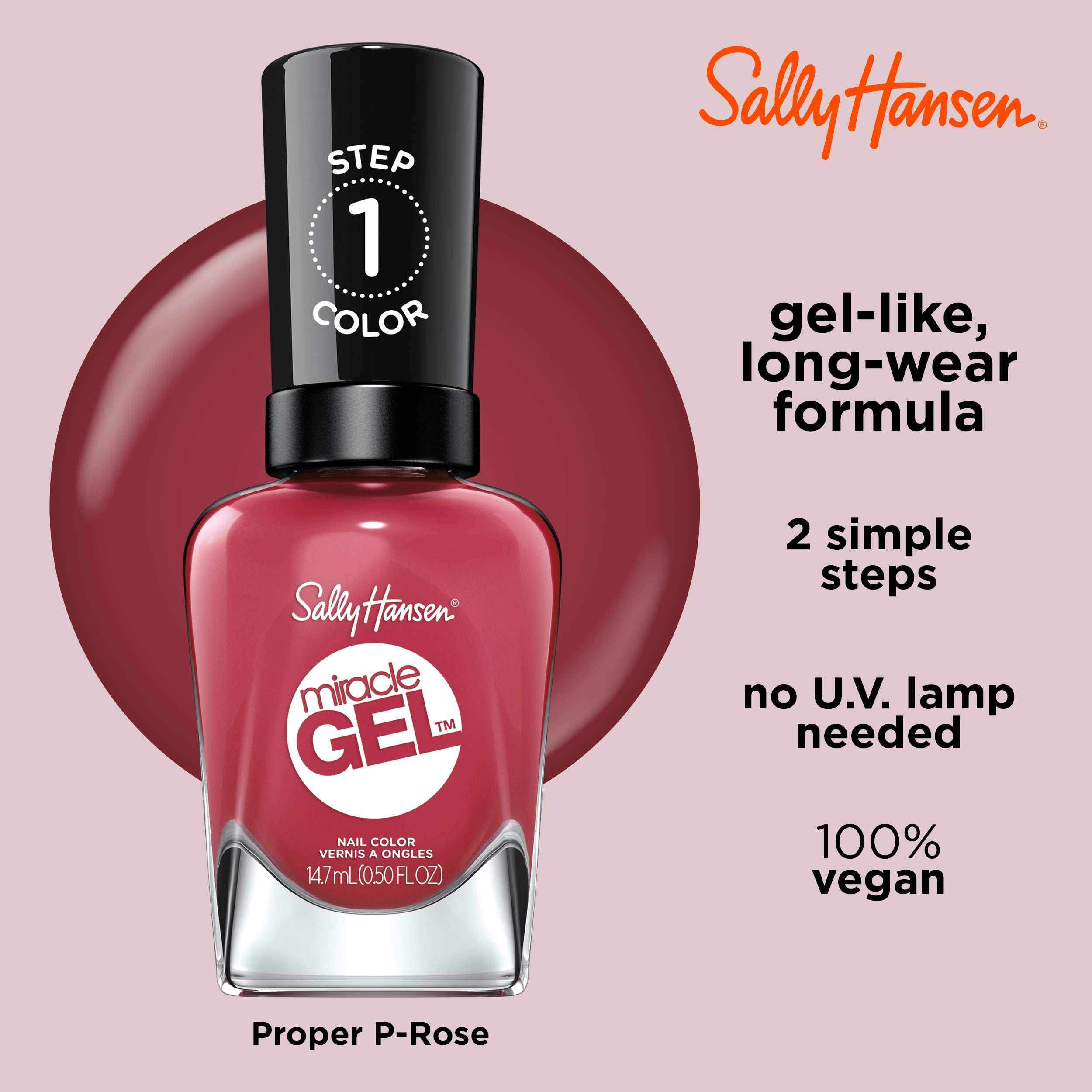 Sally Hansen Miracle Gel Nail Polish, Long-lasting Chip-resistant Formula (Proper P-rose, 0.5 fl oz) 3g2o7