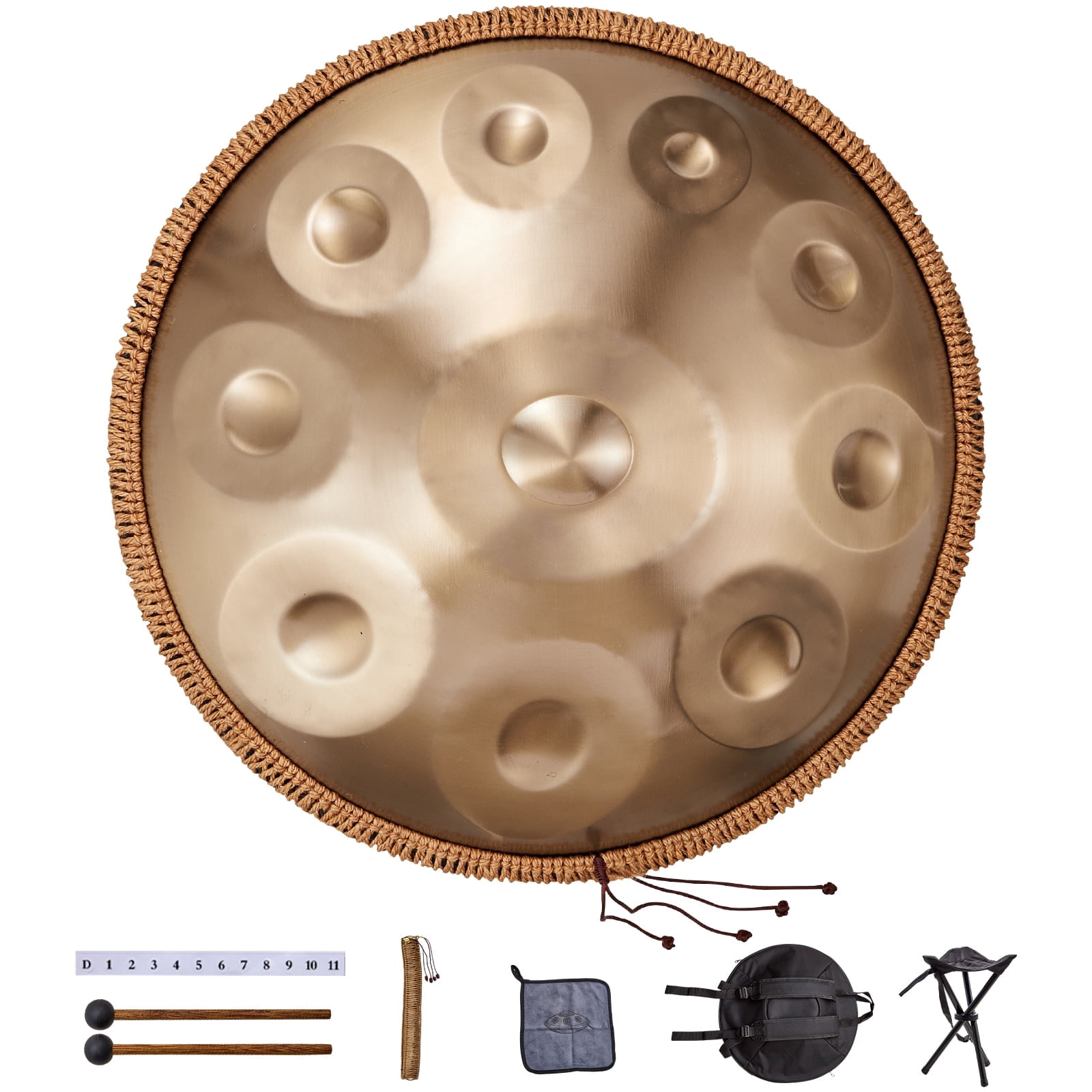 VEVOR Handpan Drum, 10 Notes D Minor Steel Percussion Instrument with Stand, Mallets, and Carry Bag (22 in) c4rm0