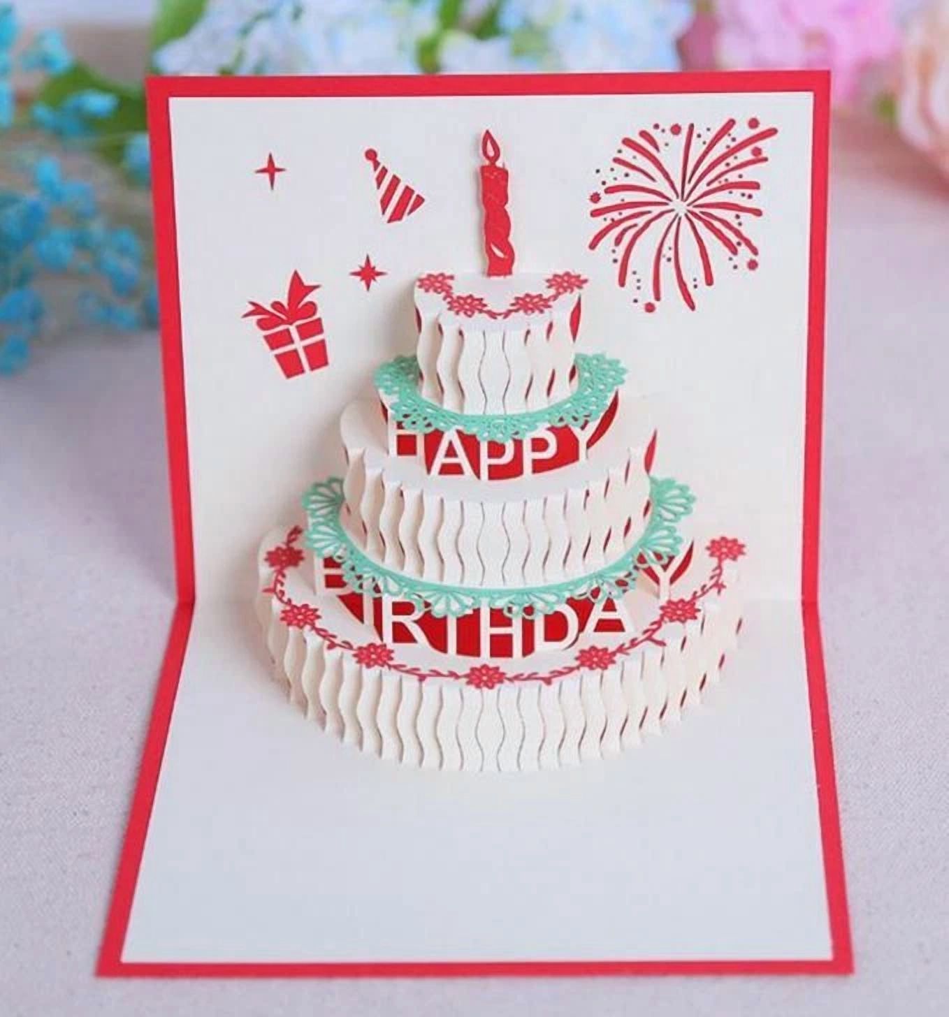 FLINT 3D Pop-Up Love Cake Greeting Card for Wedding Valentines and Birthday (One Size) 69sxe