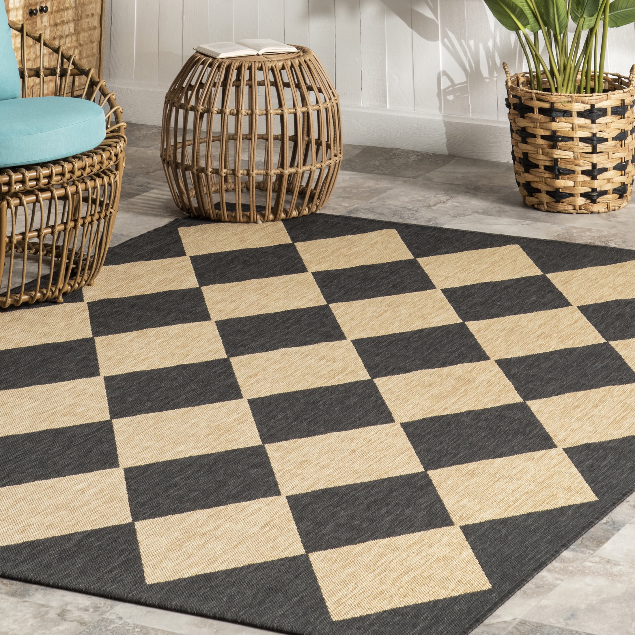nuLOOM Sabina Diamond Trellis Indoor/Outdoor Area Rug (Dark Grey, 2 ft x 3 ft) 5sbbp