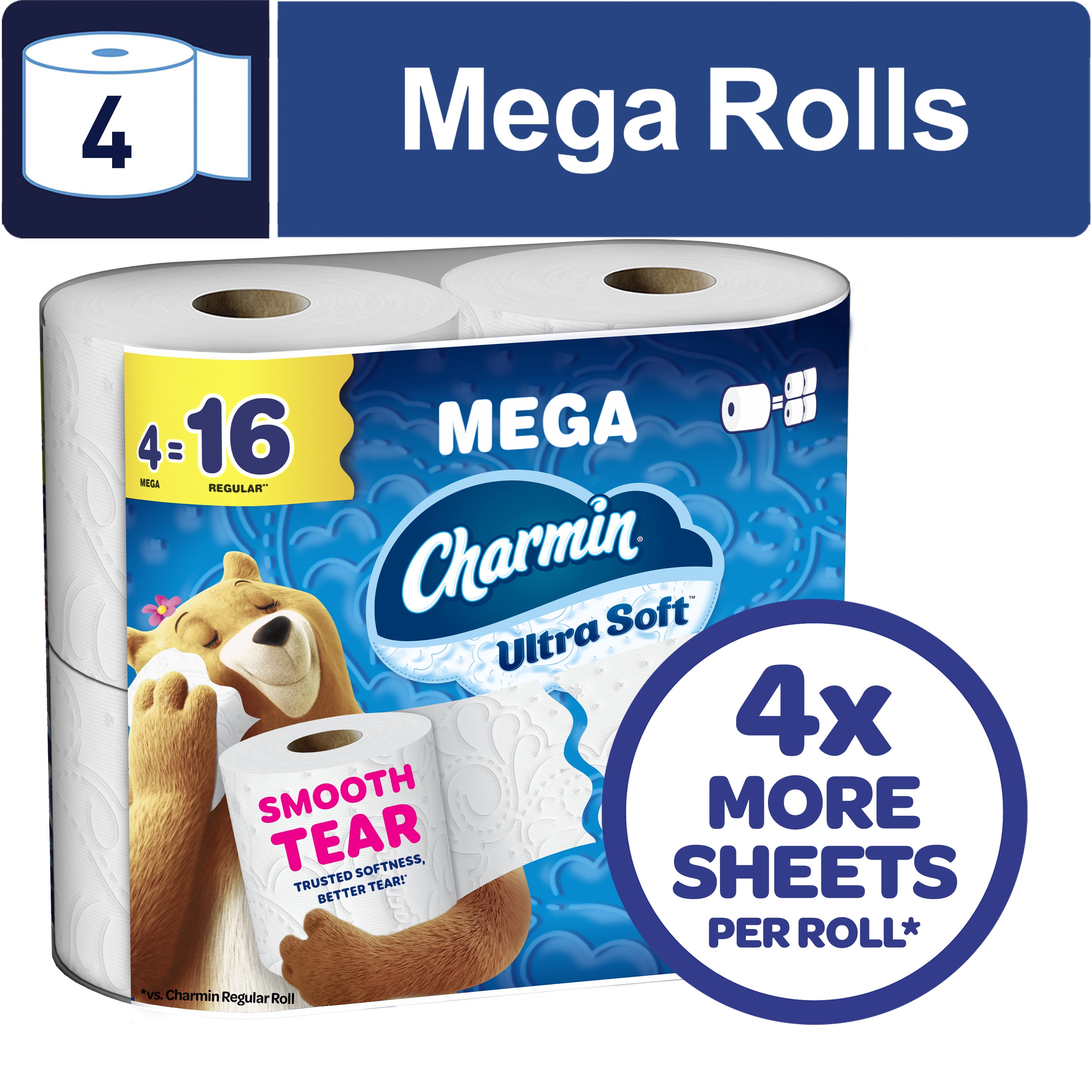 Charmin Ultra Soft Toilet Paper (White, 4 Mega Rolls) mtmhb