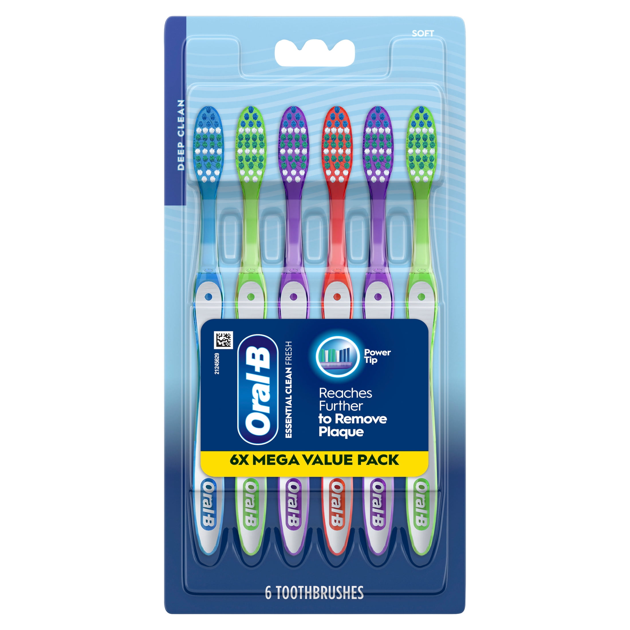 Oral-B Essential Clean Manual Toothbrush, Soft Bristles, Daily Oral Care (6 Count) lwt41