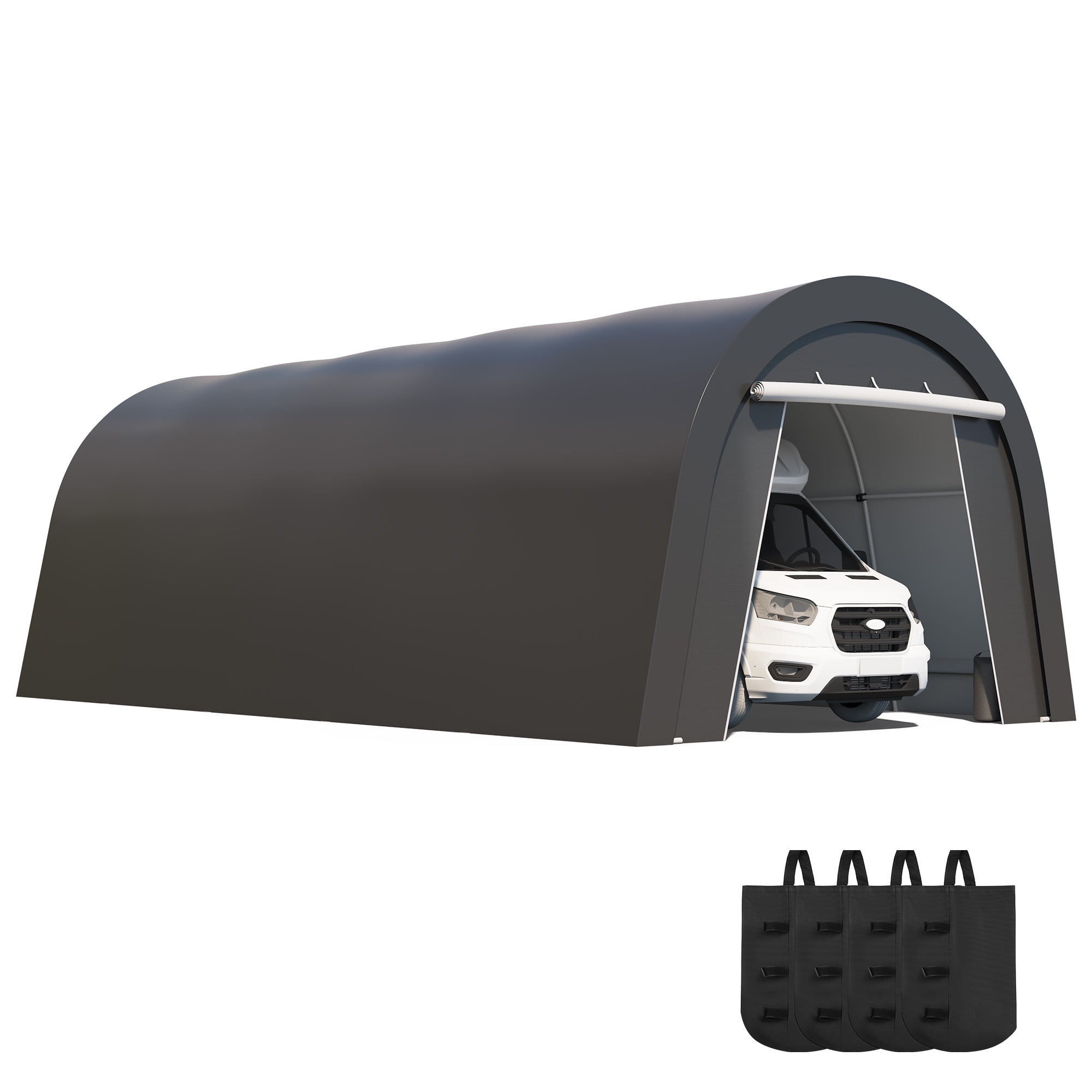 Heynemo Portable Metal Carport Canopy Tent with Weatherproof PE Cover and 4 Sandbag Anchors (12 ft x 25 ft) qyyo9
