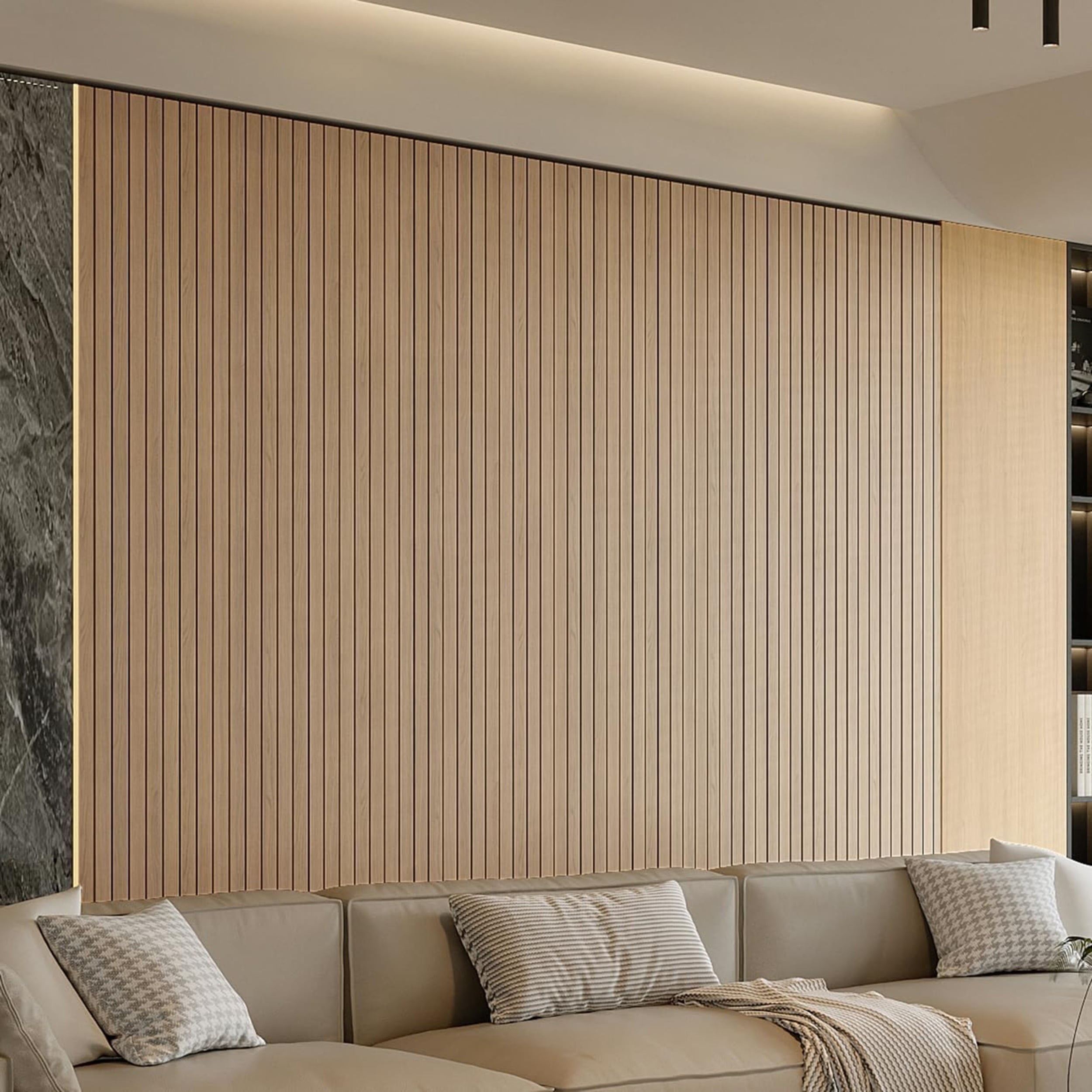 Generic Peel and Stick PVC Slat Wall Panel, Self-Adhesive Faux Oak Wood Grain 3D Decorative Wall Covering (Brown, 118 in x 15.75 in) wp6ev