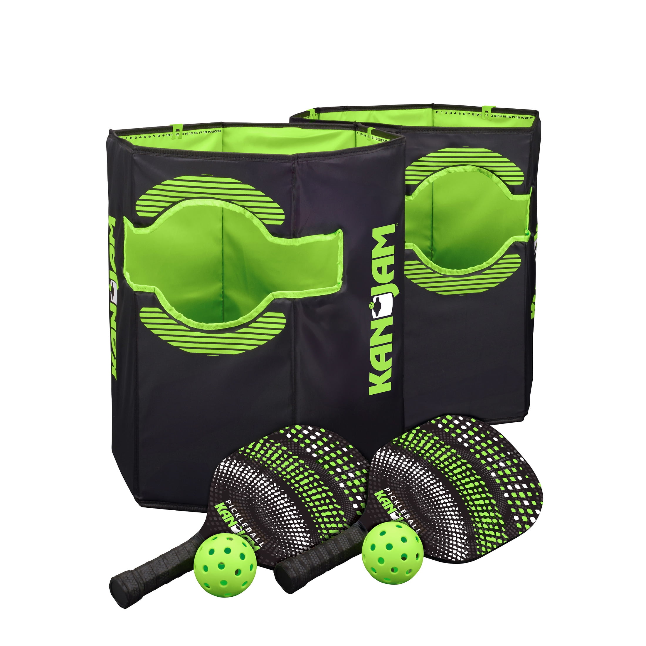 Kan Jam Pack ‘n Go Pickleball Portable Outdoor Game Set (Black, 2 Paddles and 2 Balls) qci2s