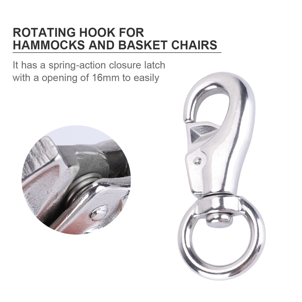 HOMOYOYO 360 Degree Swivel Hammock Hook Heavy Duty Metal Hanger for Patio Swing (Silver, 1 Pack) e16gq