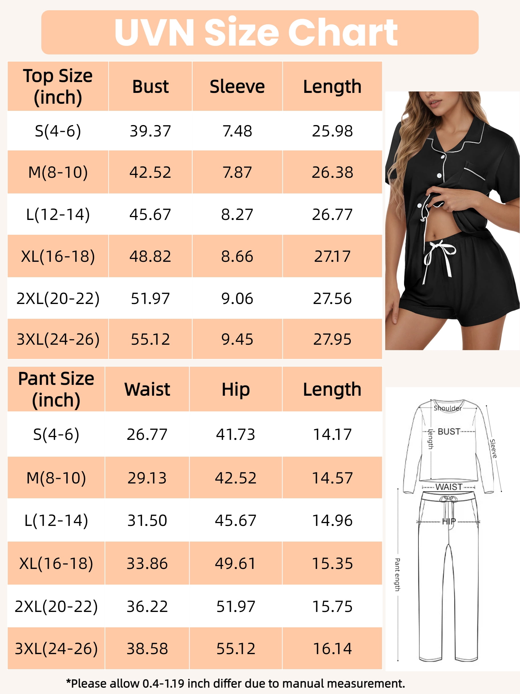 UVN Womens Pajama Set Button Down Short Sleeve Top and Drawstring Shorts Lounge Set (Black, S-3XL) ua1n3
