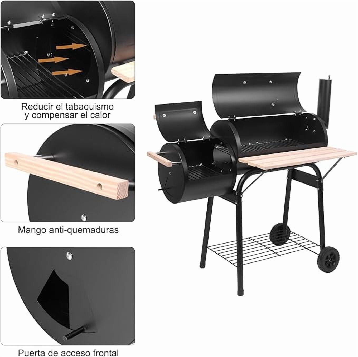Geemuslly Oil Drum Charcoal Grill and Offset Smoker with Side Fire Box (Black, 4 lb Charcoal Capacity) yoosi
