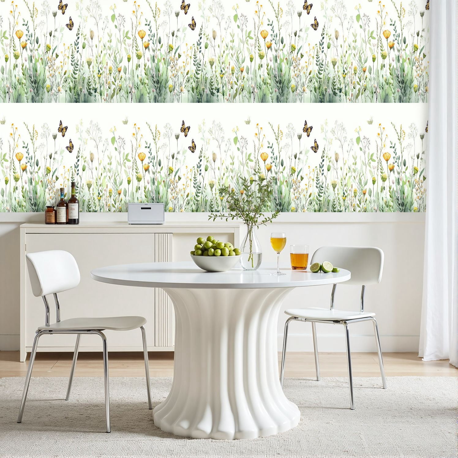VETEB Peel and Stick Wallpaper Floral Abstract Yellow Flowers and Green Leaves (Yellow, 24 in x 118 in) kqroo