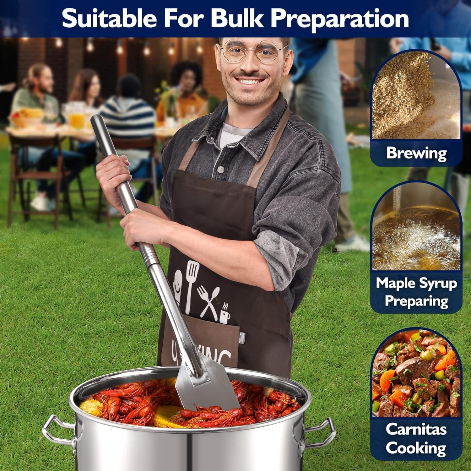 ARC USA 64QT Stainless Steel Seafood Boiling Turkey Fryer Kit with Propane Stove and 36 in Mixing Paddle (Silver, 64QT) wke7q