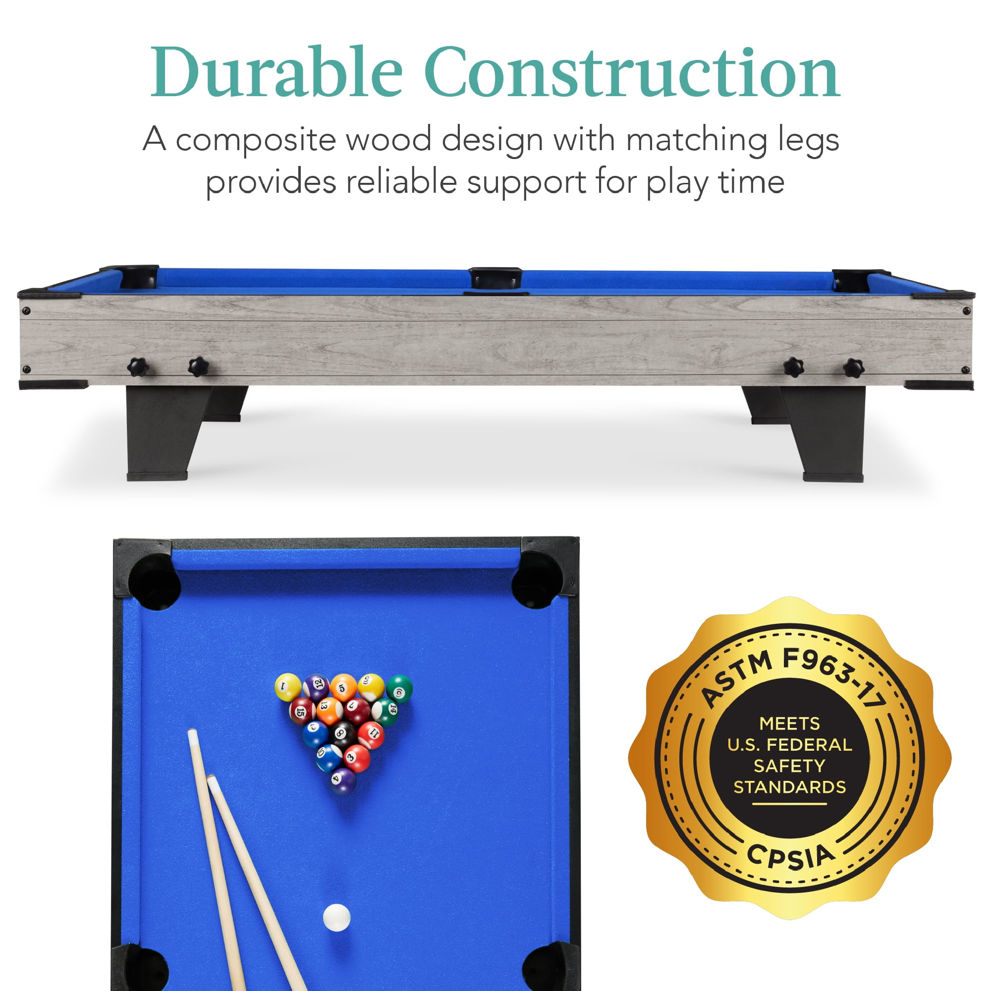 Best Choice Products Tabletop Billiard Table, Compact Pool Game Set with Accessories (Gray, 40 in) v7xdi
