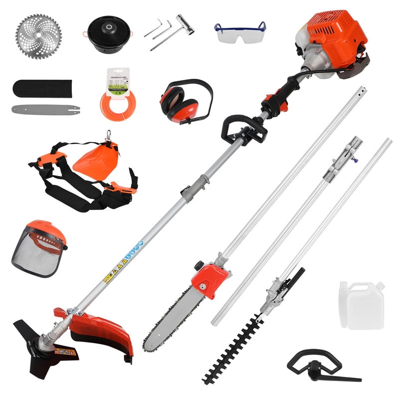 Jraner 5-in-1 Gas Powered Multi-Tool System with Brush Cutter, Hedge Trimmer, and Pole Chainsaw (Orange, 52cc) 4jli0