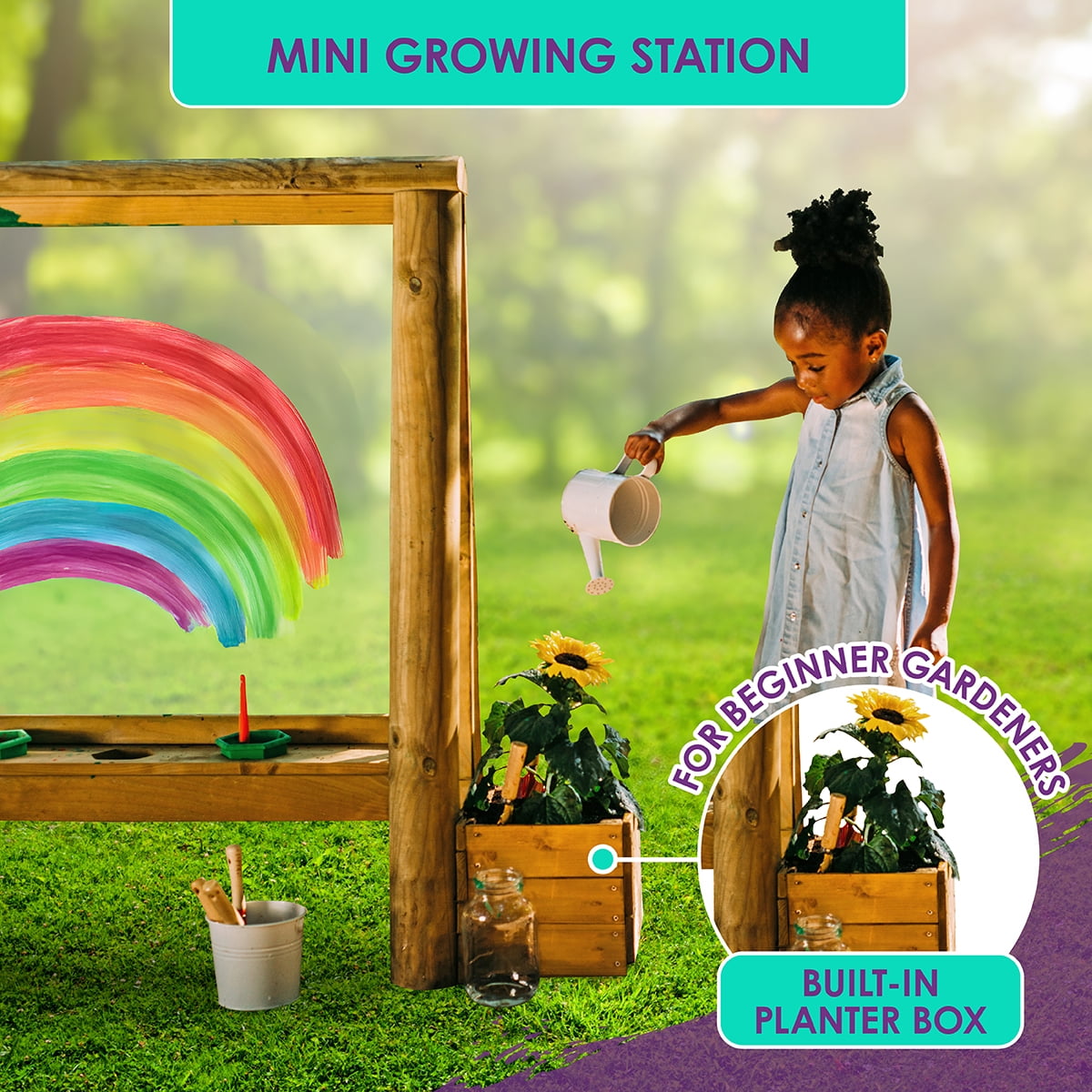 Plum Discovery Wooden Sandpit for Kids with Protective Cover and Groundsheet (59 in x 59 in x 7 in) xt1cb