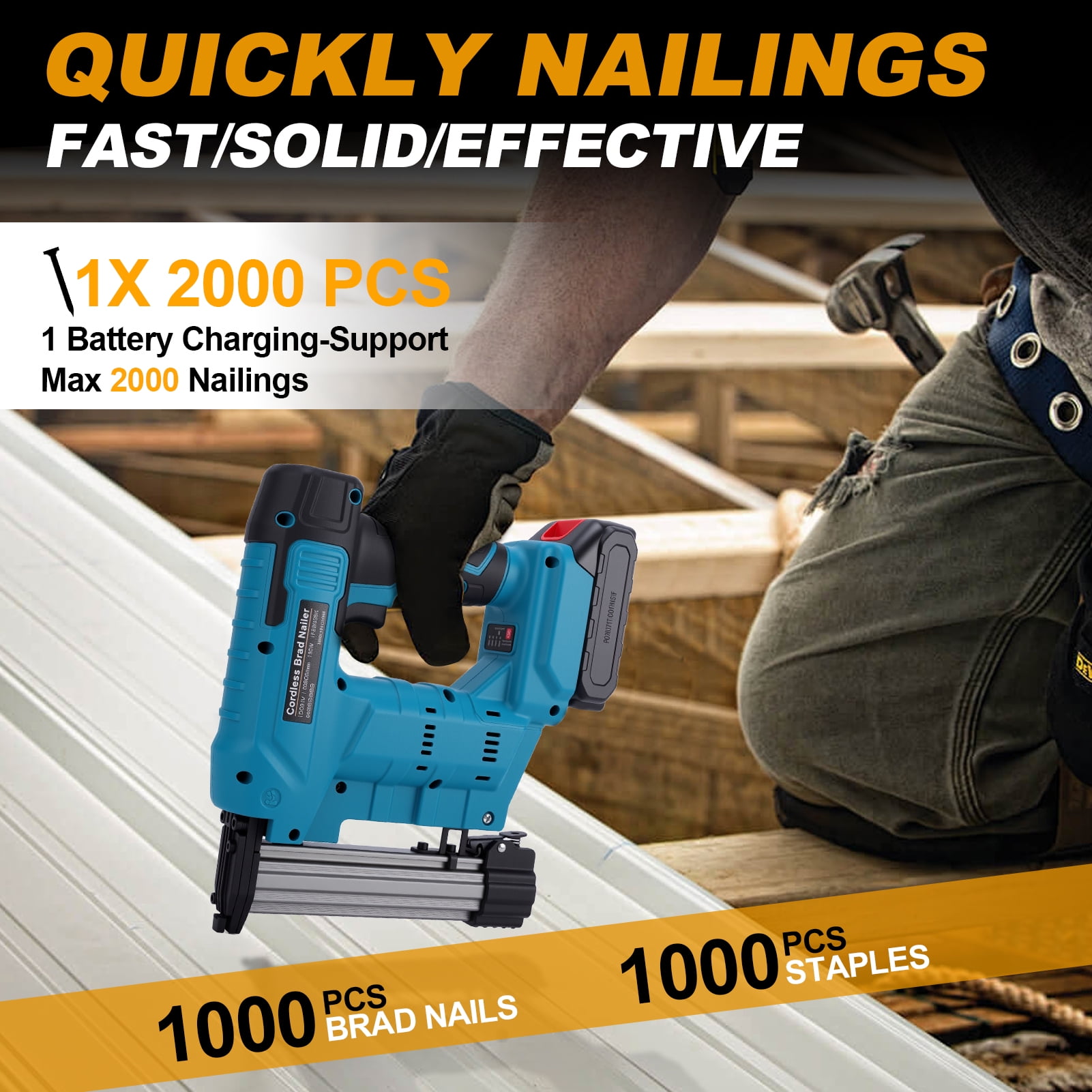 Ldyso Cordless Brushless Nail Gun, 18 Gauge 2-in-1 Brad Nailer and Staple Gun Kit with 2 Batteries, Charger, and 2000 Fasteners (20V) gmwvt