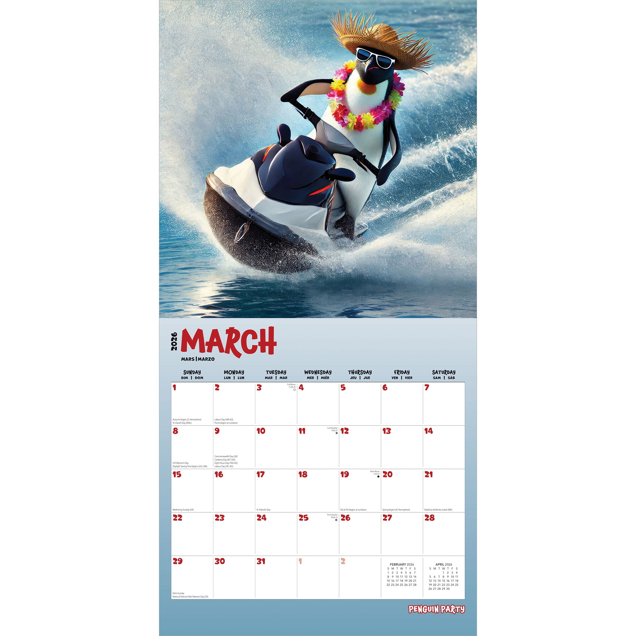 BrownTrout Penguin Party 2026 Wall Calendar (12 in x 24 in) p4xme