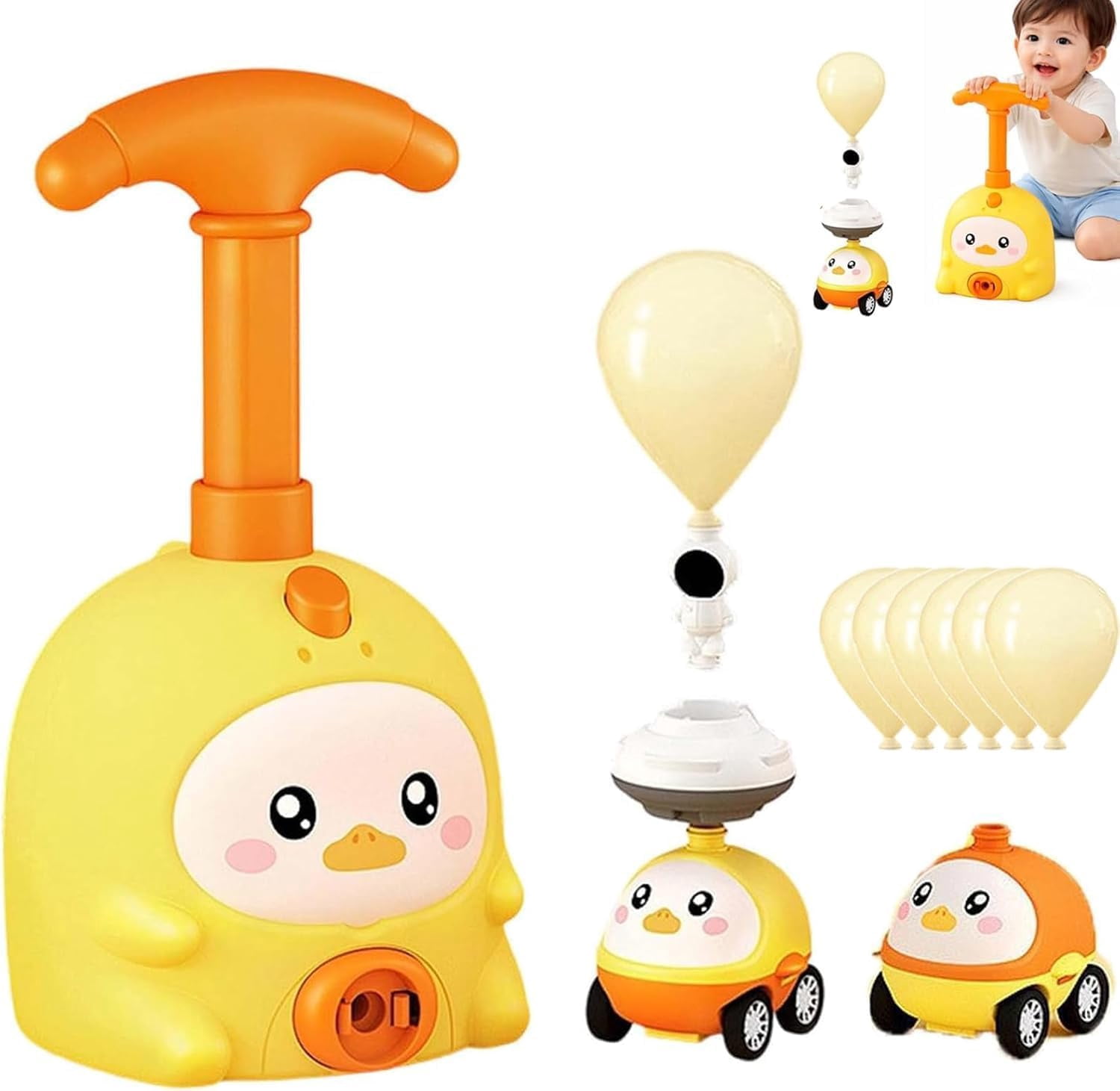Tuoxin Balloon Launcher Toy Set, 2-in-1 Air-Powered Racing Car with Manual Pump (Yellow, 1 Set) dzh5y