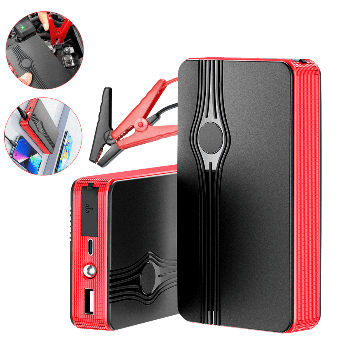 DFITO Portable Car Jump Starter, 300A Peak 12V Battery Booster Power Pack with LED Light and Wireless Charging (Black, 1.02 lb) 3tzrs