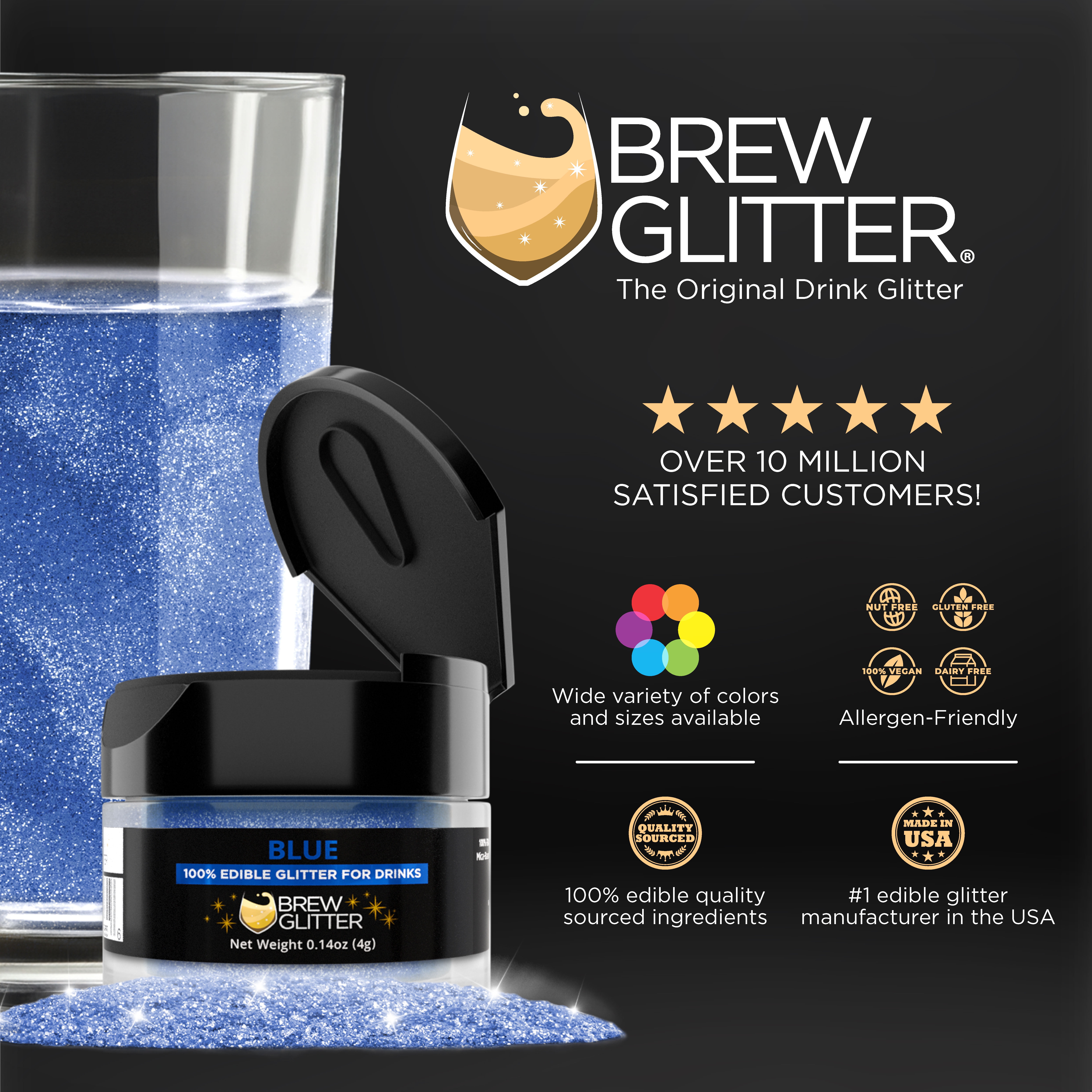 Brew Glitter Edible Drink Glitter for Cocktails and Beverages (Blue, 0.9 oz) r8wmm