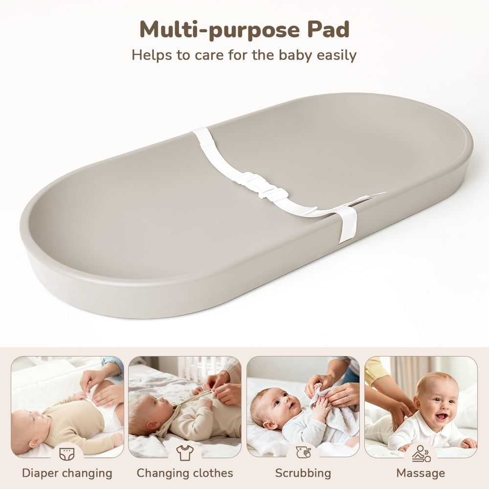 Caveen Baby Changing Pad, Portable Diaper Changing Station with Safety Belt, Waterproof Contoured Surface (Grey, 28.5 in x 14.2 in x 2.2 in) k93ry