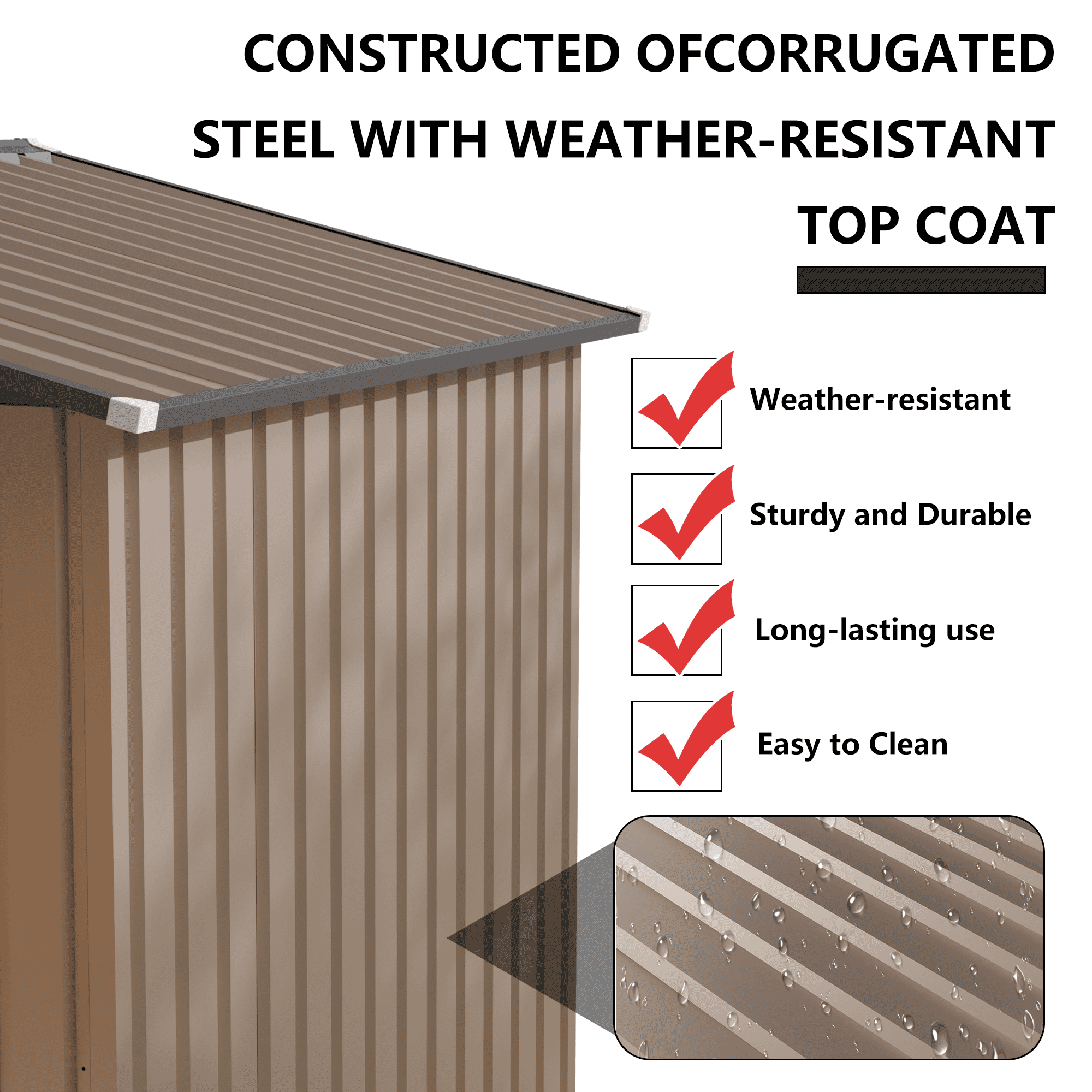 FFZ Galvanized Steel Garden Storage Shed with Apex Roof (Brown, 8x6 ft) l2dlr