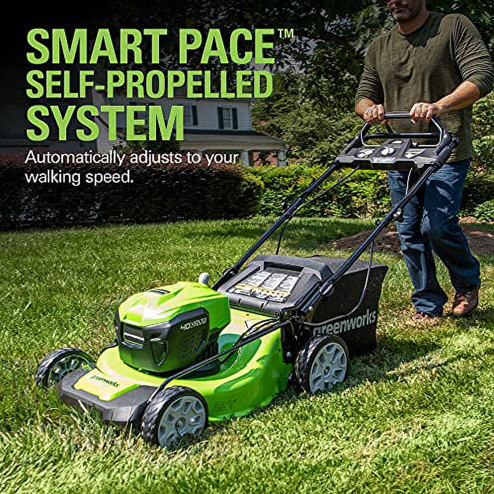 Greenworks 40V 21 in Brushless Self-Propelled Lawn Mower with 2 x 4Ah USB Batteries and Charger (21 in) 6lc8i