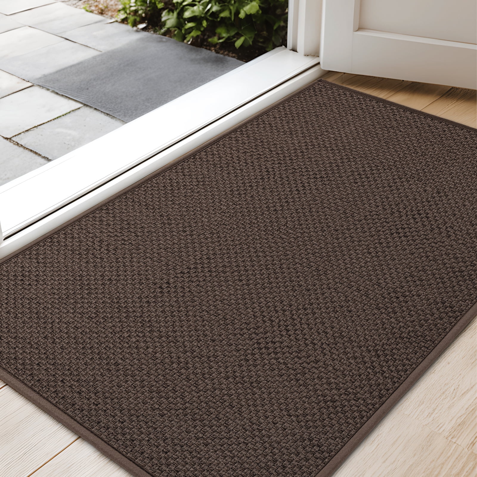 PABUBE Indoor Doormat, Non-Slip Absorbent Entryway Rug for Home Entryway, Washable Low-Profile Floor Mat (Brown, 22 in x 31 in) wqzwo