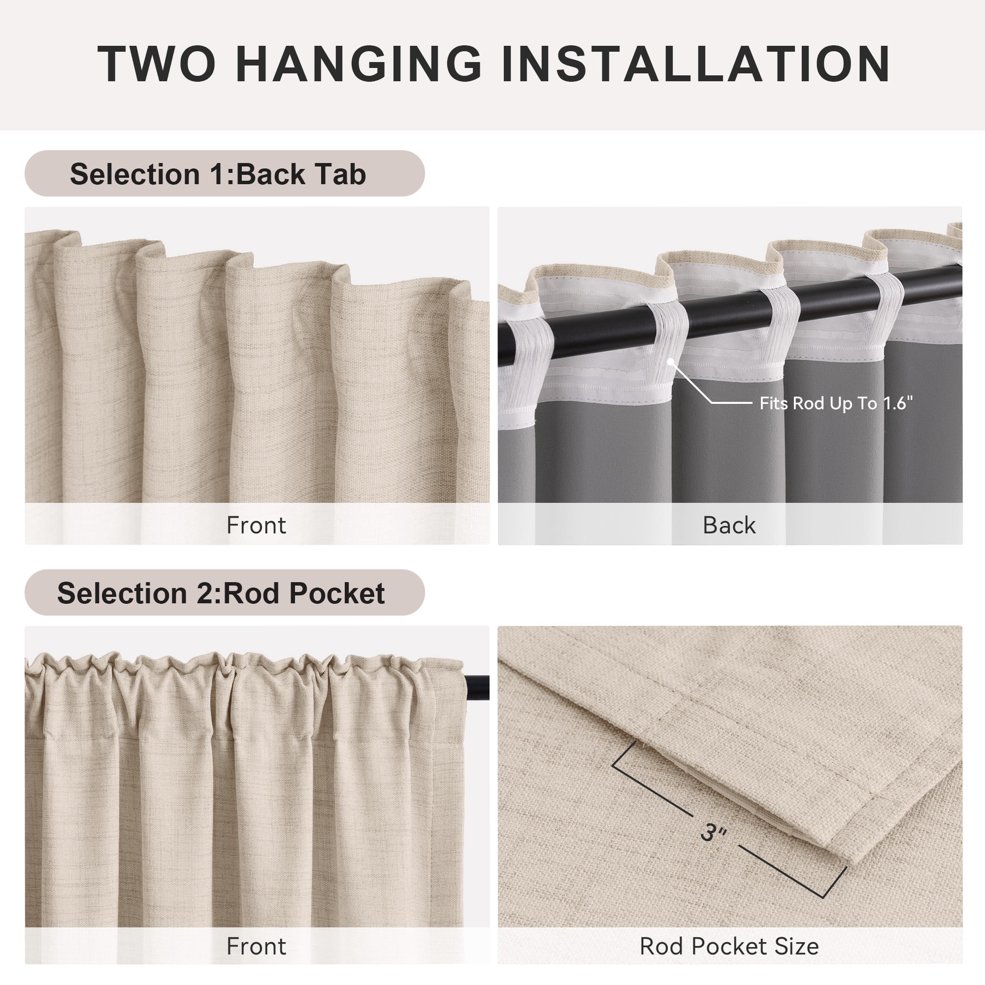 KoshiMe Faux Linen Blackout Curtains Thermal Insulated Window Drapes for Living Room Bedroom (Oatmeal, 84 in) d47rq