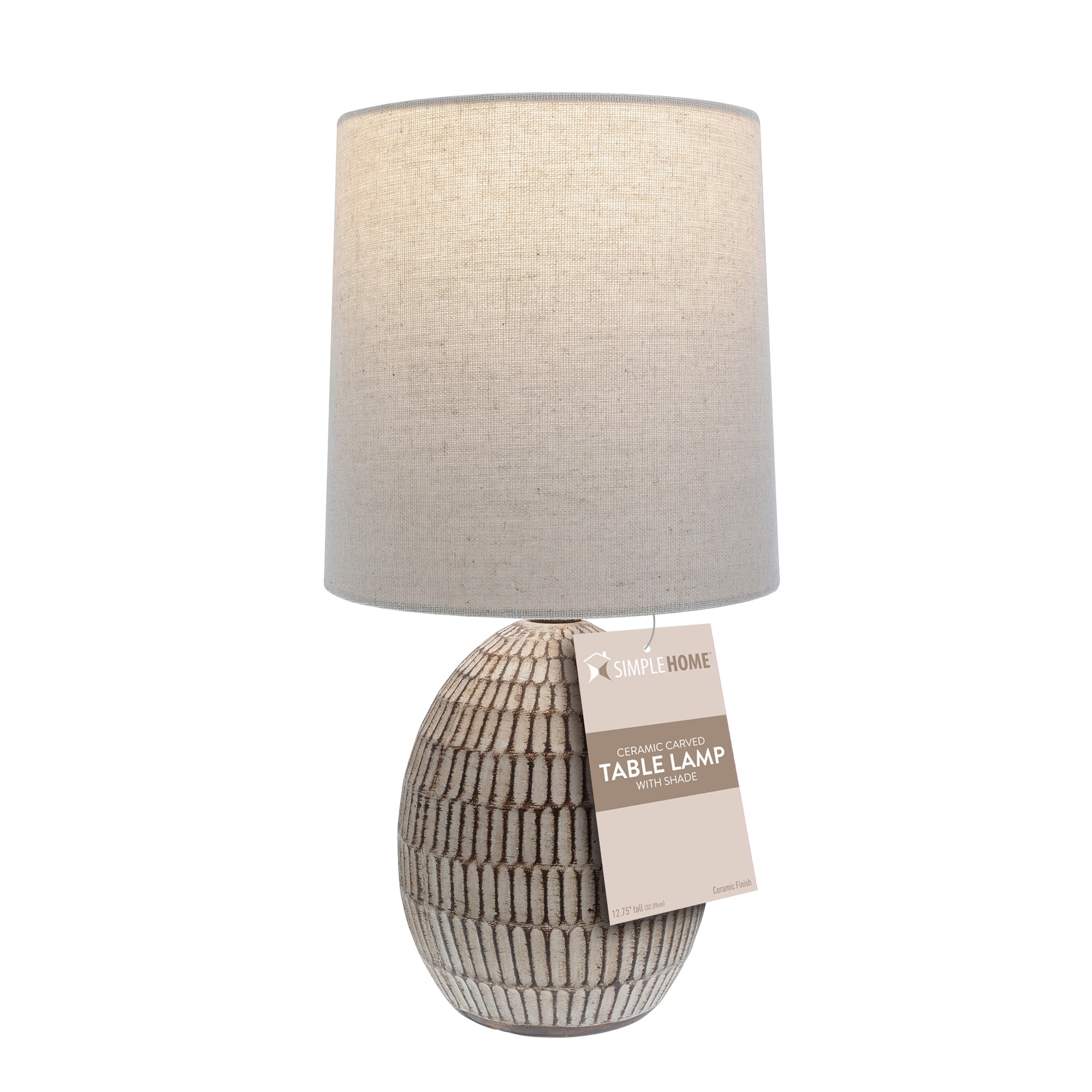 Simple Home Bohemian Ceramic Table Lamp, Carved Accent Light with Fabric Shade (Beige, 12.75 in) h3kg7
