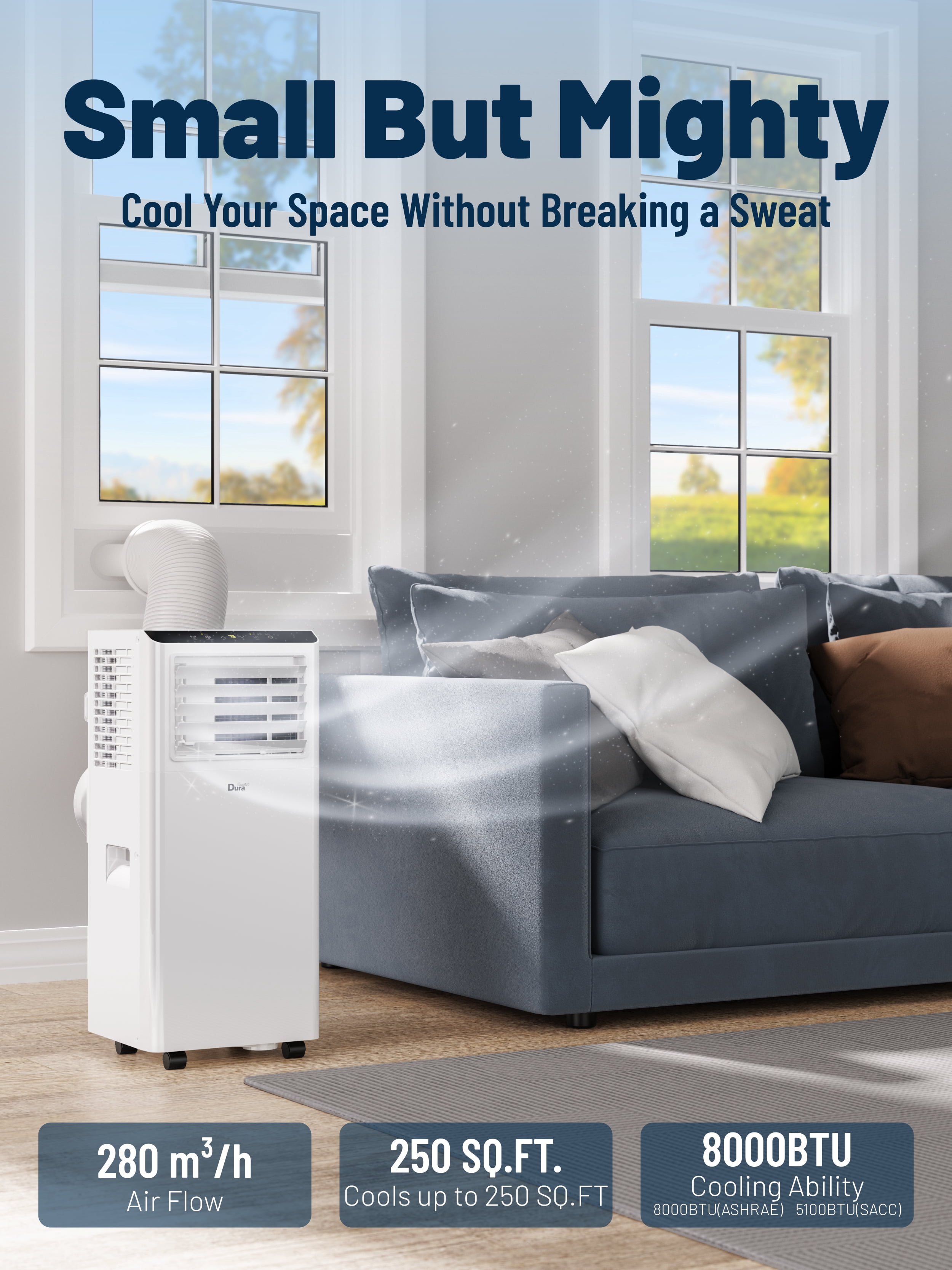 DuraComfort Portable Air Conditioner with Dehumidifier and Fan (8,500 BTU, 230 Sq Ft) 7aqkp