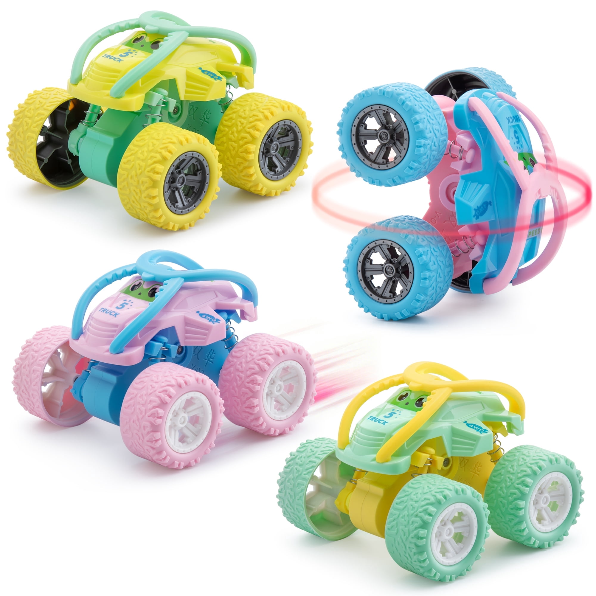 Mimifly 360 Degree Rotating Friction Power Stunt Flip Cars (Blue, 4 Pack) kl6sf