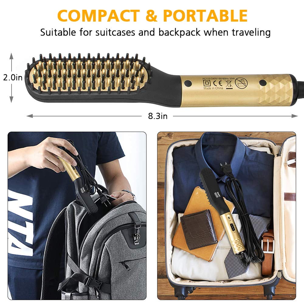 ENROSLU Beard Straightener Brush for Men Professional Heated Grooming Comb (Gold, 8.27 in) oi204