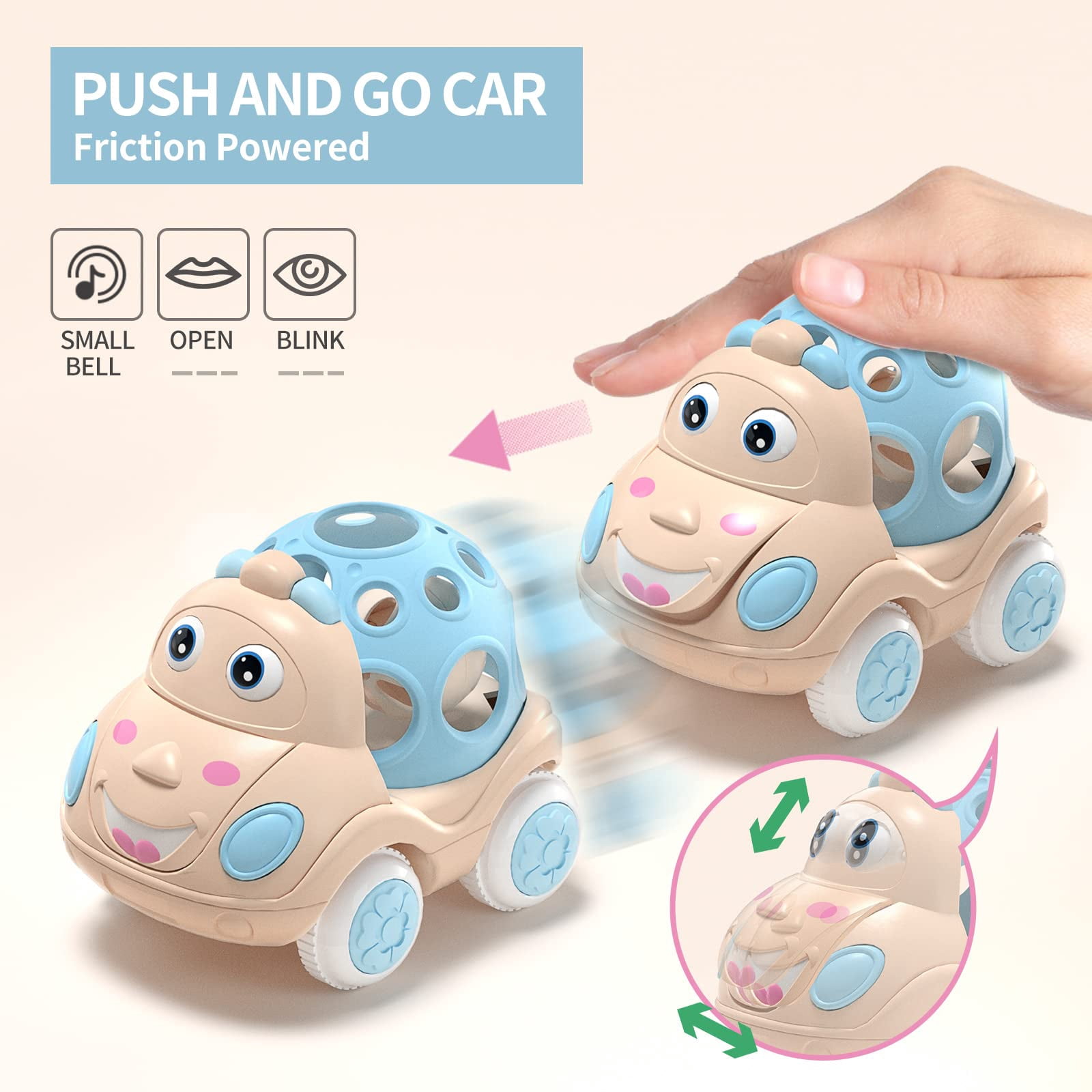 Fixdono Interactive Toddler Toy Cars, Educational Push and Go Vehicle Set for Boys and Girls (Blue, 4 in) 8iawy