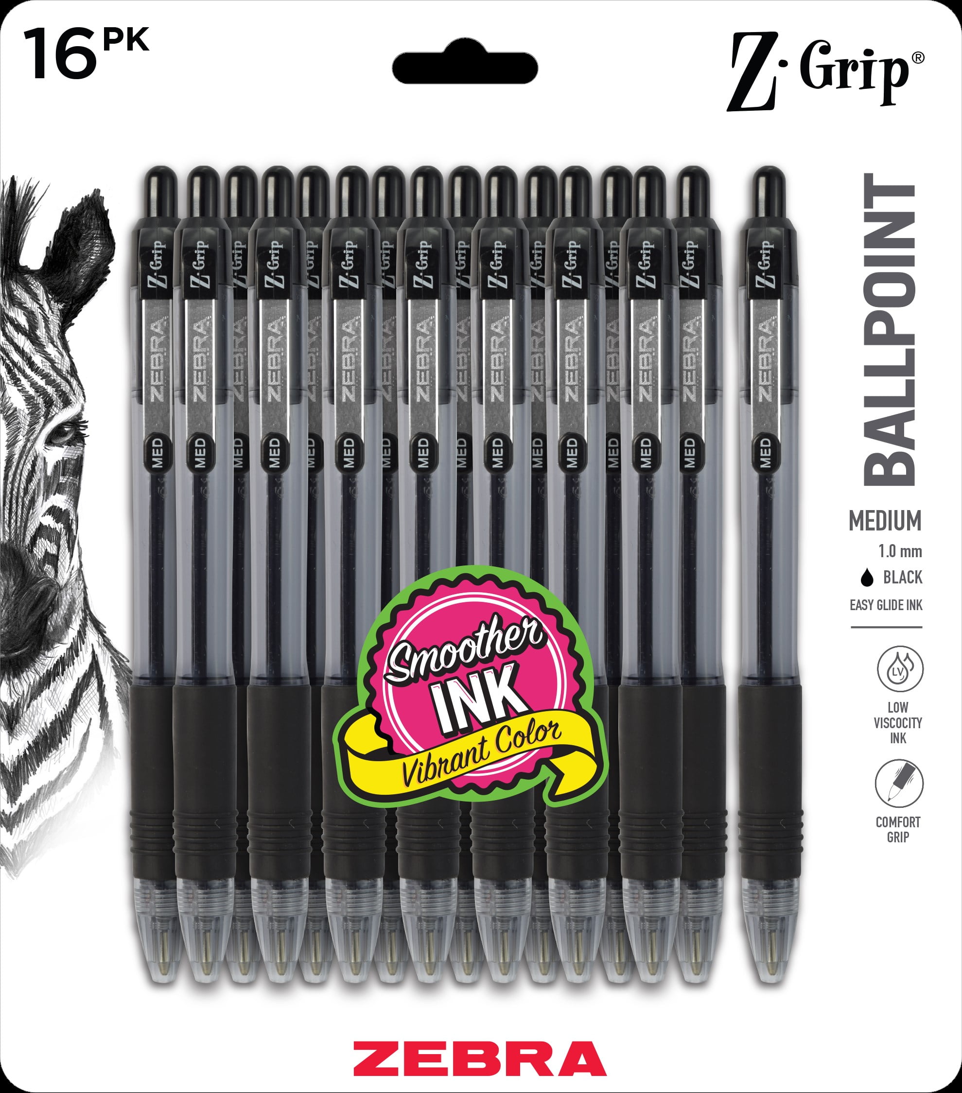 Zebra Z-Grip Retractable Ballpoint Pens, Medium Point, Smooth Writing Ink (Black, 16 Count) xxlel
