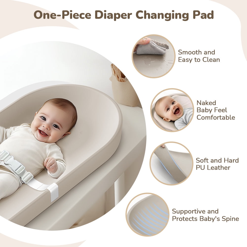 Caveen Baby Changing Pad, Portable Diaper Changing Station with Safety Belt, Waterproof Contoured Surface (Grey, 28.5 in x 14.2 in x 2.2 in) k93ry