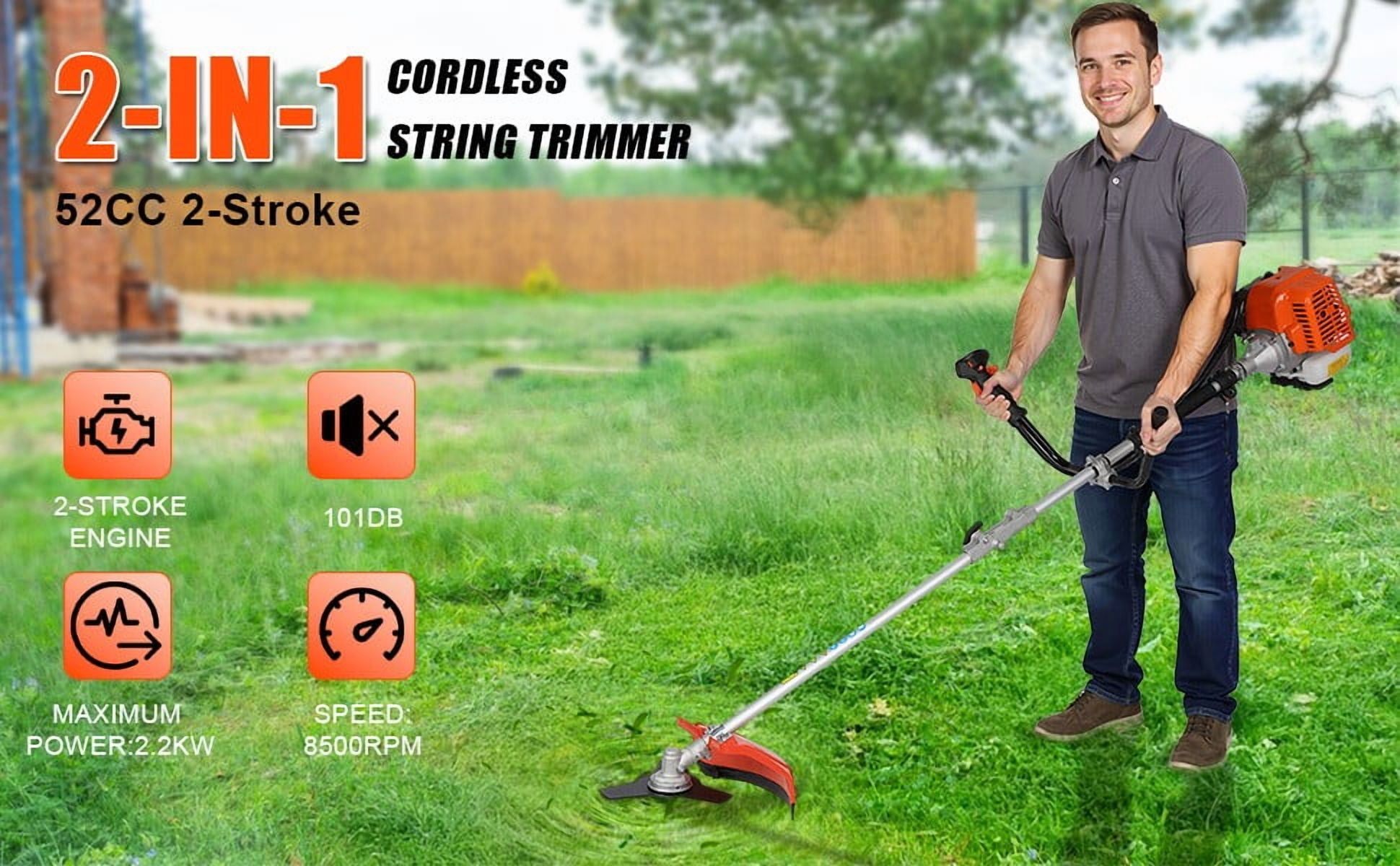 WETS 52cc 2-Stroke Gas String Trimmer and Brush Cutter (Orange, 10 in) 039x9