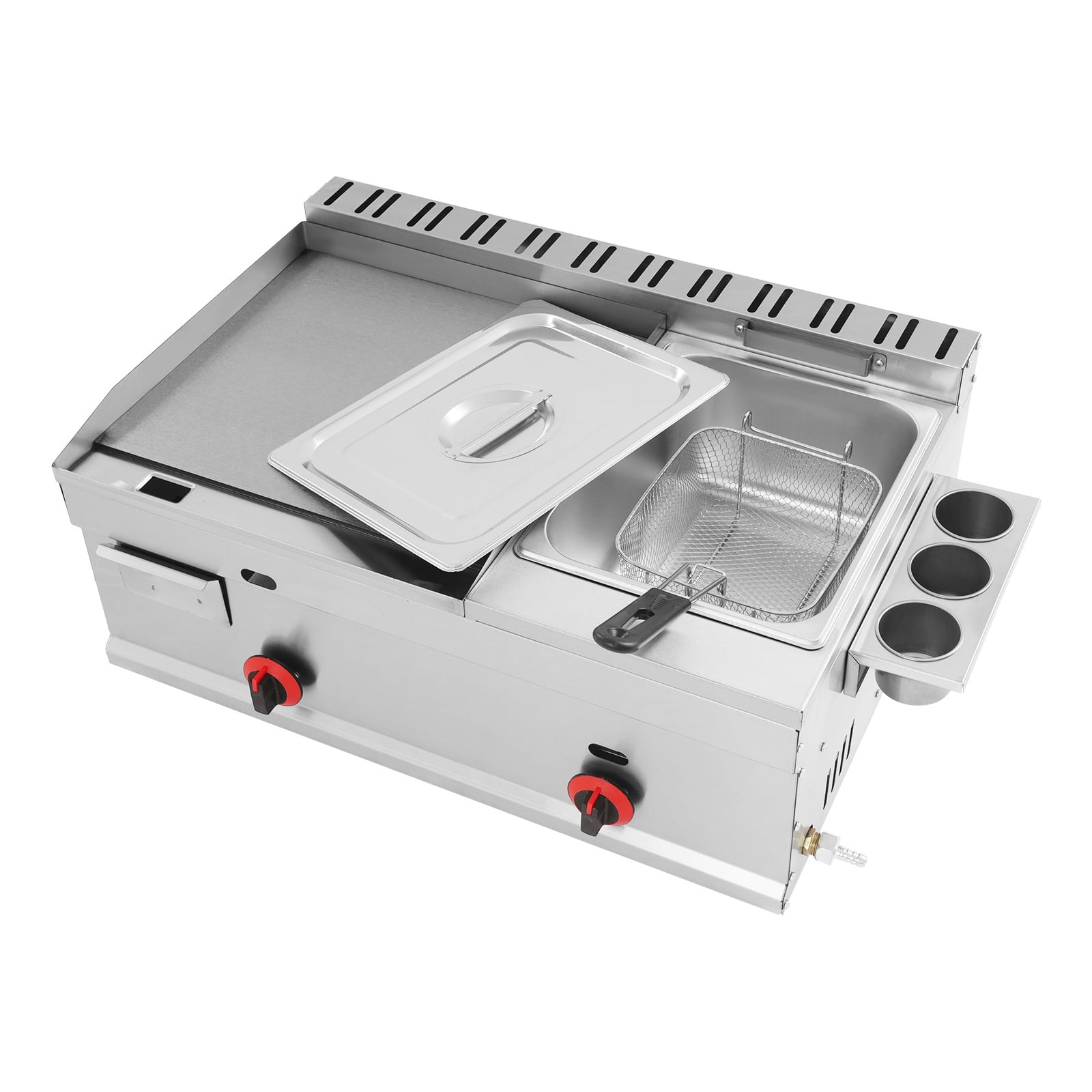 Generic Commercial Gas Propane Flat Top Grill Griddle with Deep Fryer (Silver, 1.59 gal Oil Capacity) 2m6r3