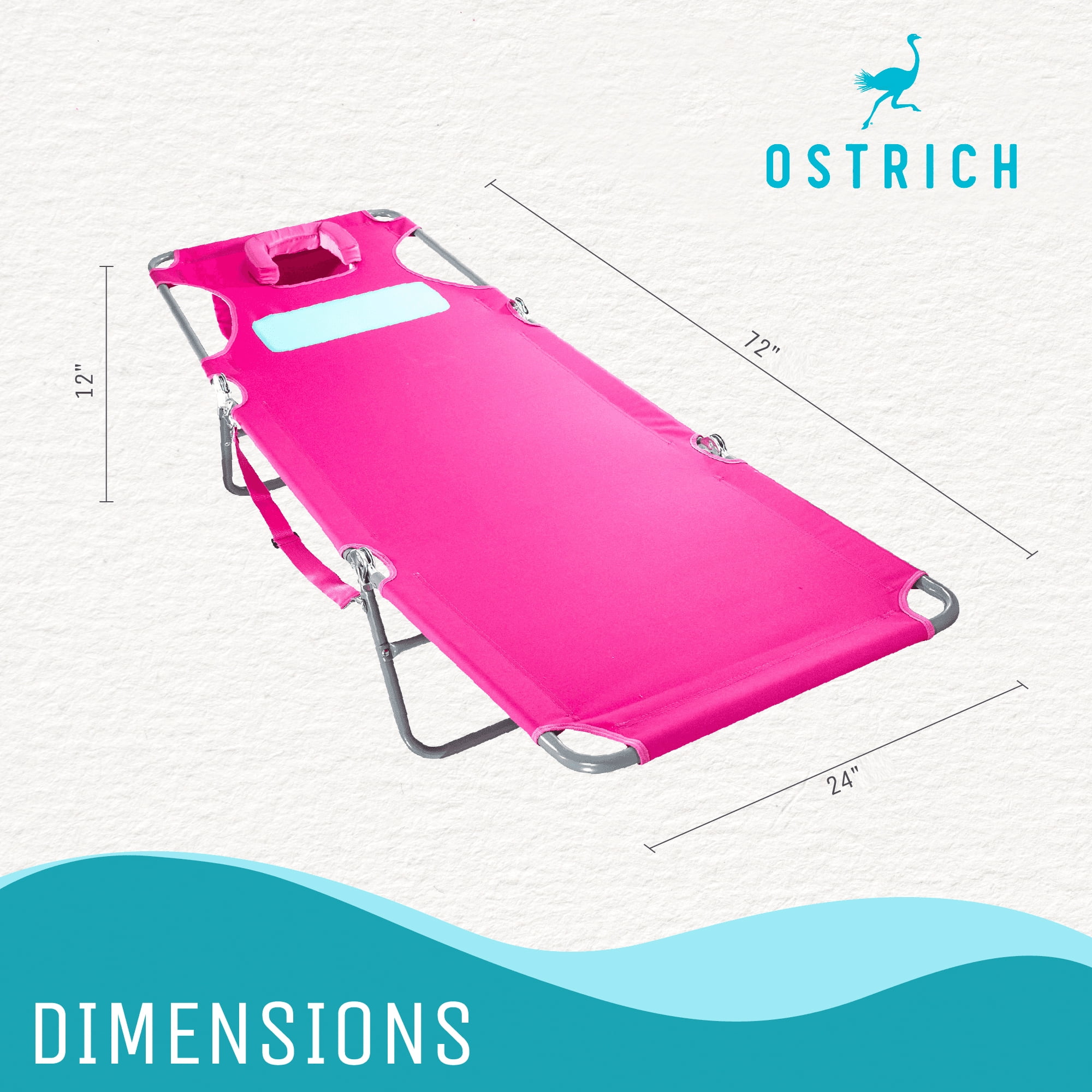 Ostrich Comfort Lounger and Chaise Sunbathing Beach Chair Set (Pink, 72 in x 24 in) u34c1