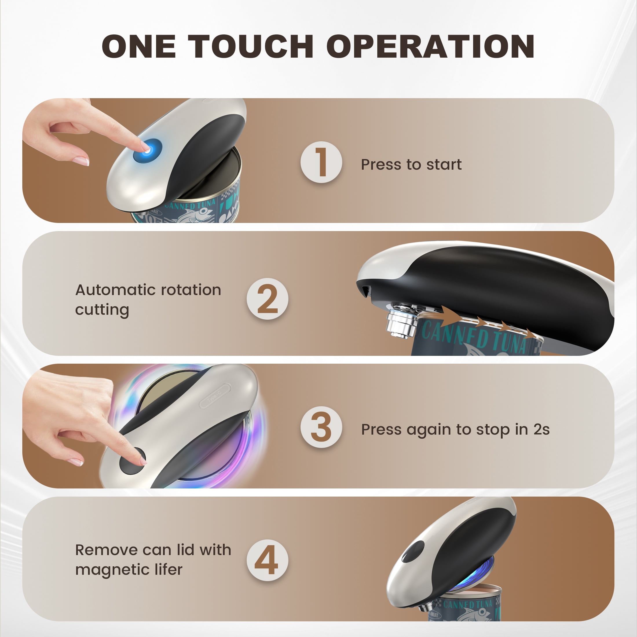 MOREBLUE Automatic Electric Opener, USB-C Rechargeable Hands-Free Kitchen Tool (Black, 1 Pack) wzhwq