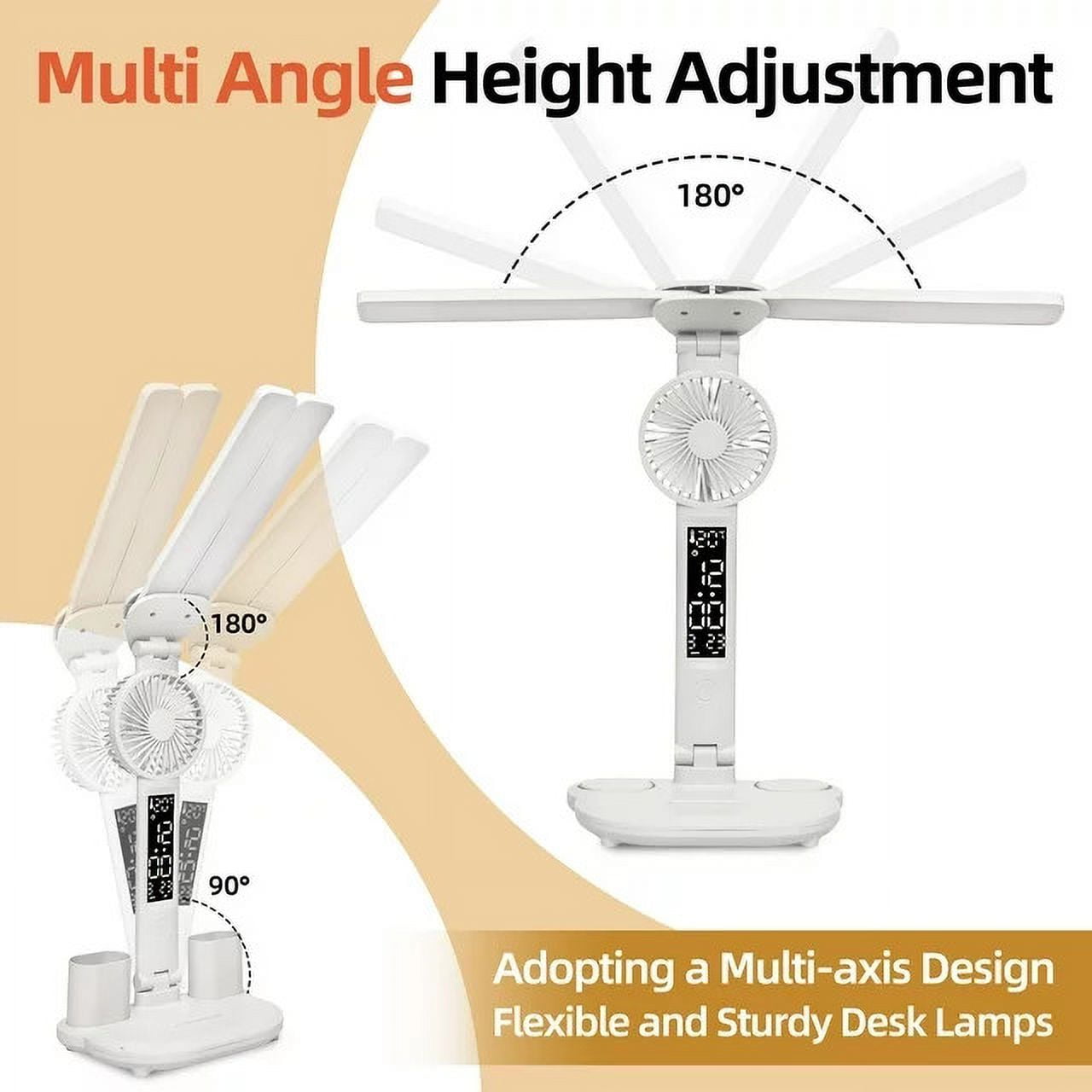 DELLMAO LED Desk Lamp with Eye Protection, Adjustable Brightness and Color Temperature, Built-in Clock and Pen Holder (White, 1 Pack) g2m2w
