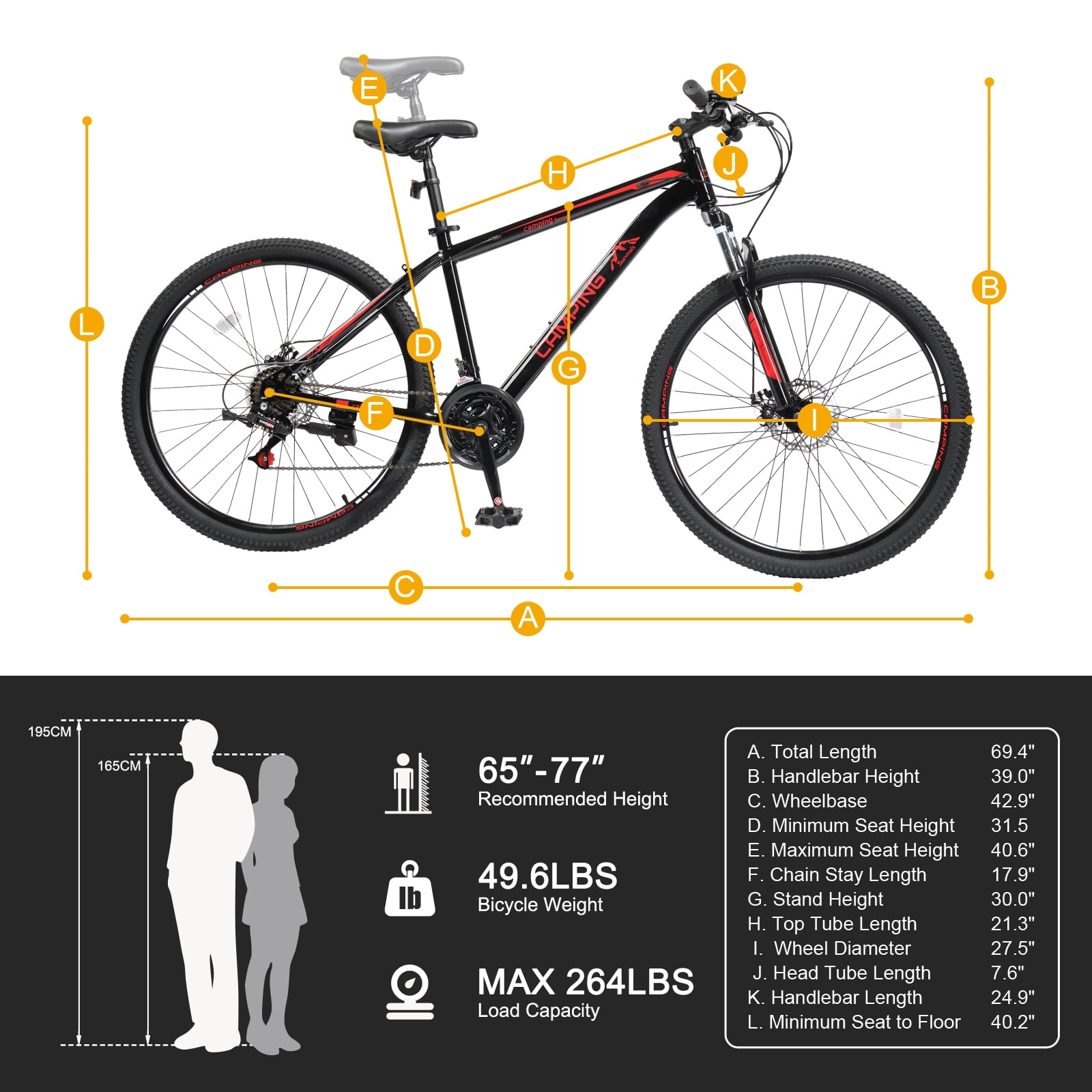 Ktaxon 27.5 in Mountain Bike 21 Speed Adult Bicycle (Black, 27.5 in) guzbo