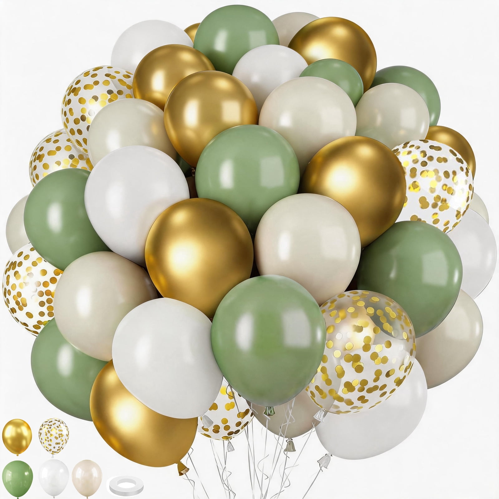SANMLX Sage Green and Gold Balloon Arch Kit, Metallic and Matte Party Decorations (50 Pack, 12 in) k19y3